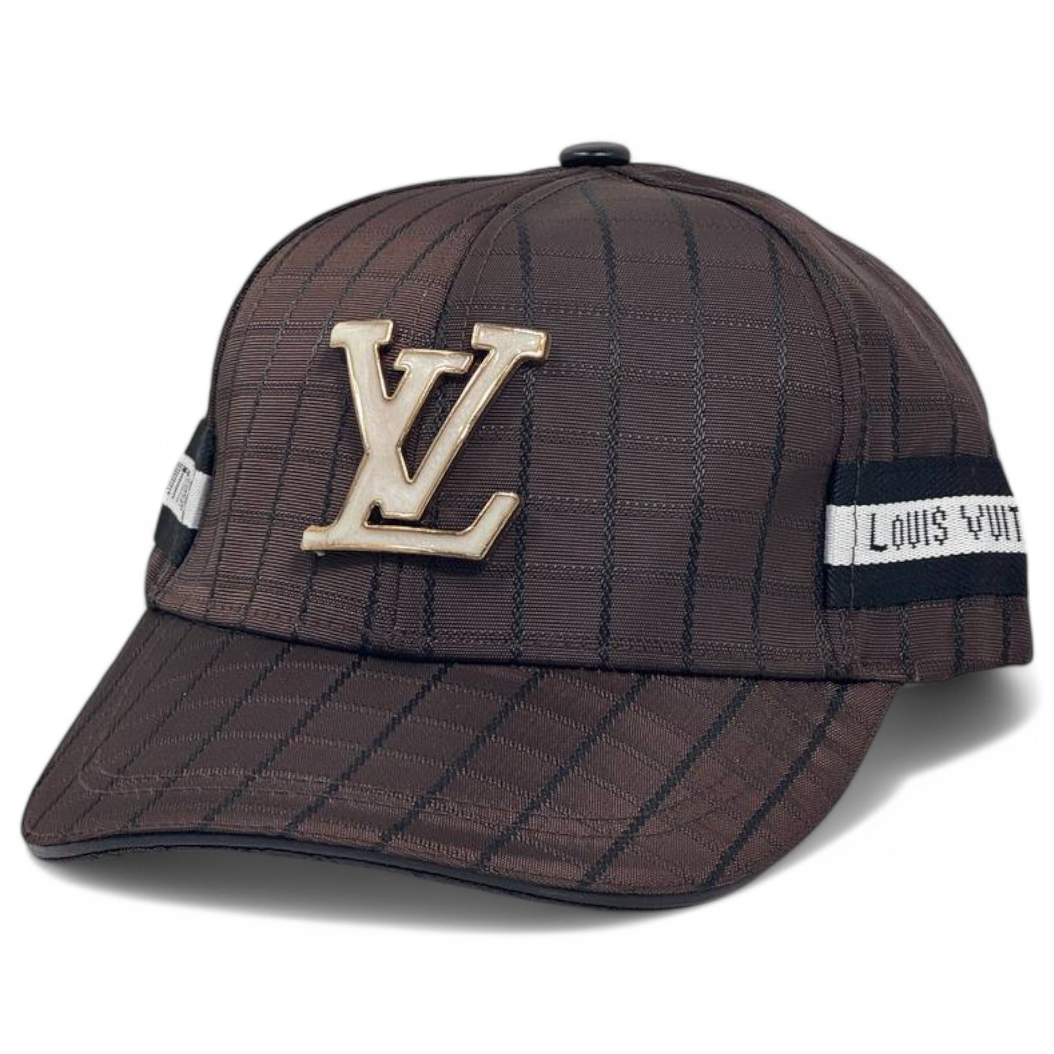 Louis Vuitton Brown Pinstripe Cap with LV Logo
