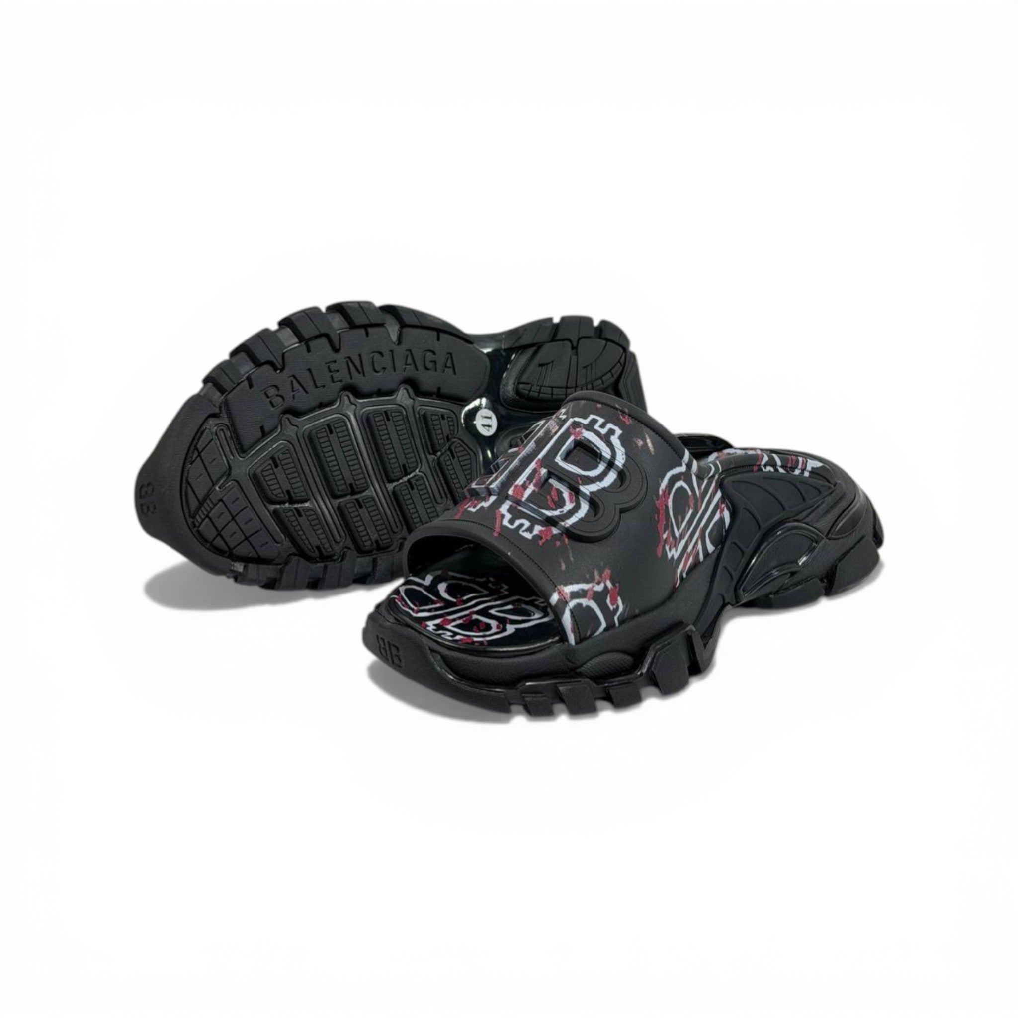 BALENCIAGA Luxury Graphic Slide Sandals – BB Logo Print & Chunky Streetwear Sole 👟🔥