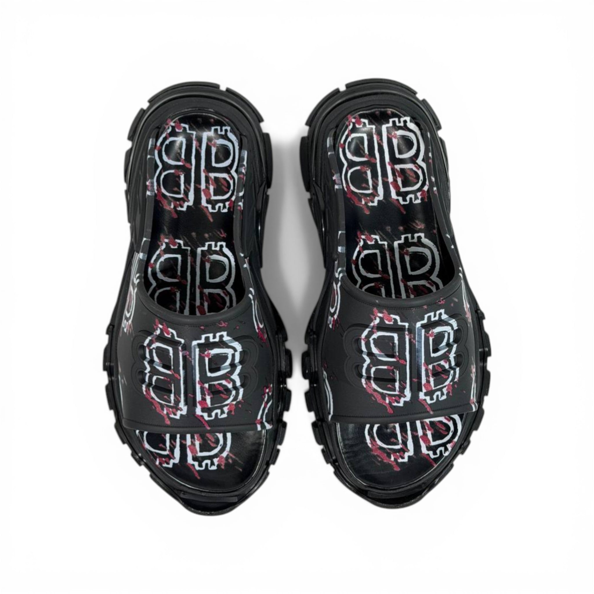 BALENCIAGA Luxury Graphic Slide Sandals – BB Logo Print & Chunky Streetwear Sole 👟🔥
