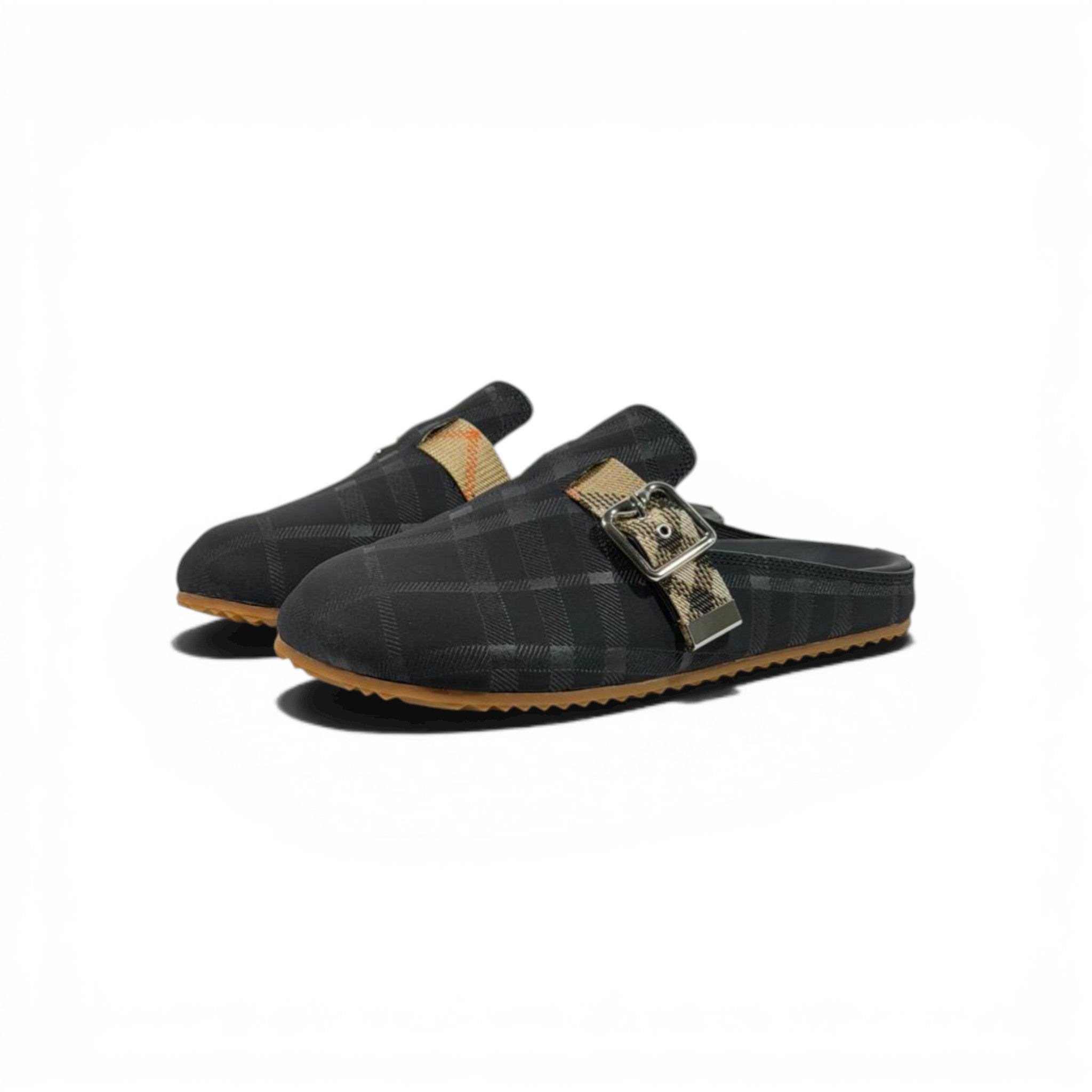 Burberry Black Check Slip-On Clogs with Buckle β Luxury Minimal Slides π€β¨