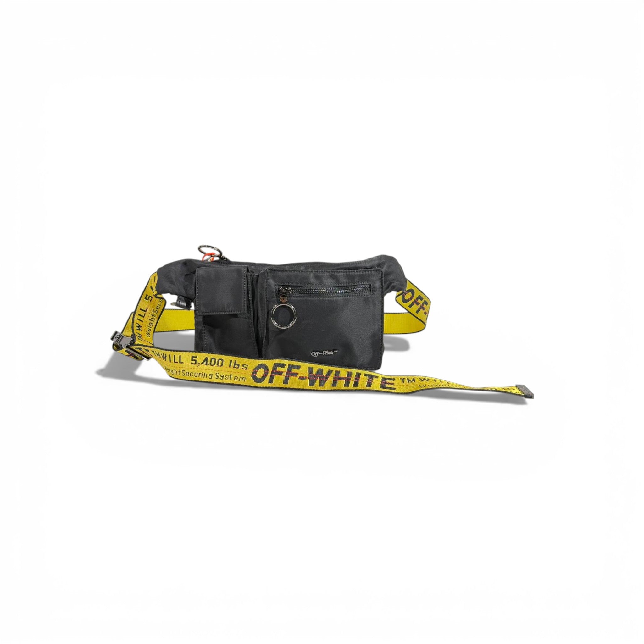 π€π₯ Off-White Utility Waist Bag β Black with Iconic Yellow Strap π₯π€