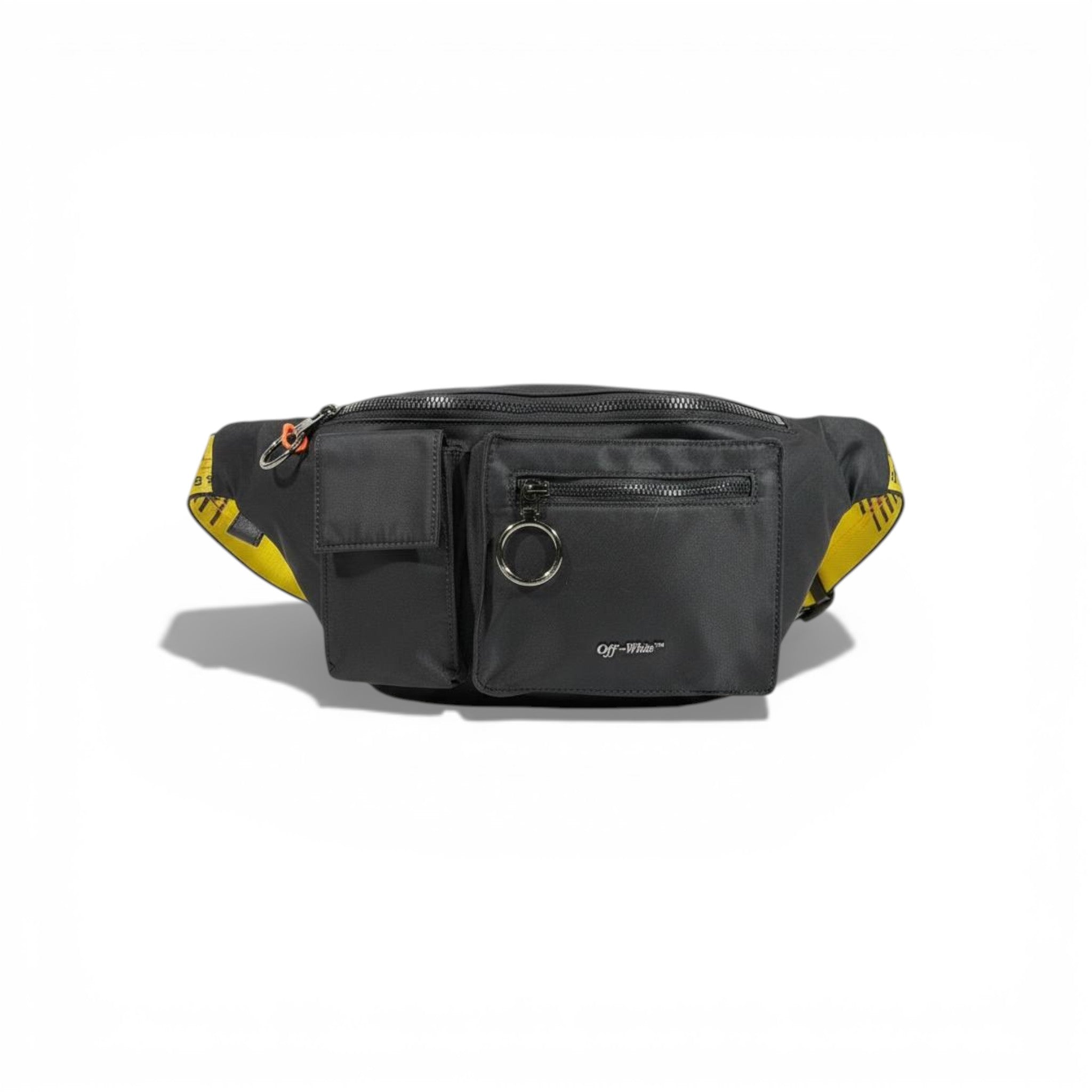 π€π₯ Off-White Utility Waist Bag β Black with Iconic Yellow Strap π₯π€