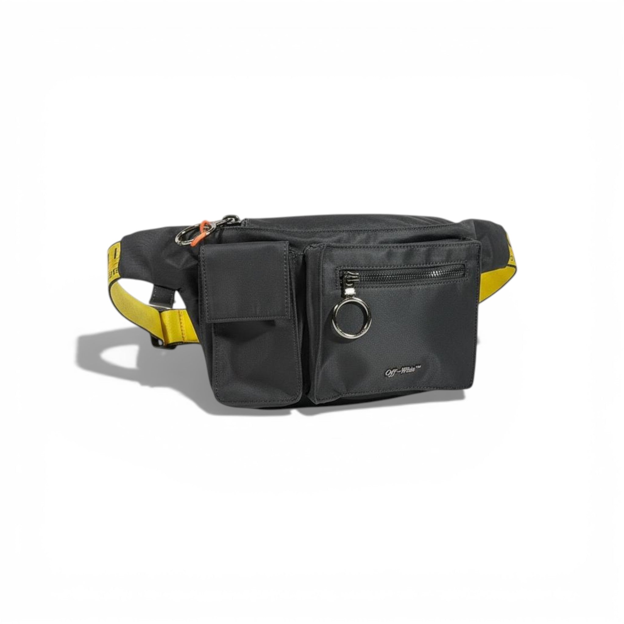 π€π₯ Off-White Utility Waist Bag β Black with Iconic Yellow Strap π₯π€
