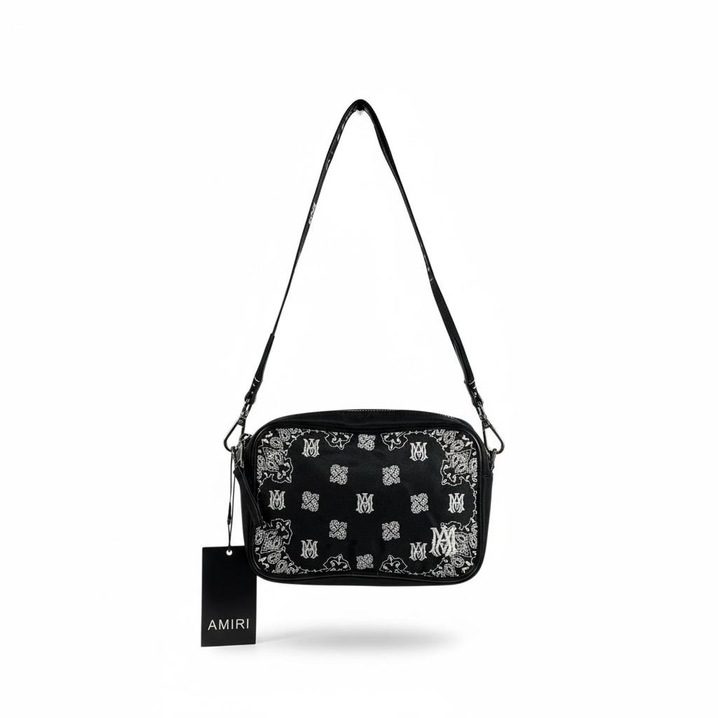 AMIRI Black Bandana Print Crossbody Bag π€π₯ Luxury Street Shoulder Bag πβ‘