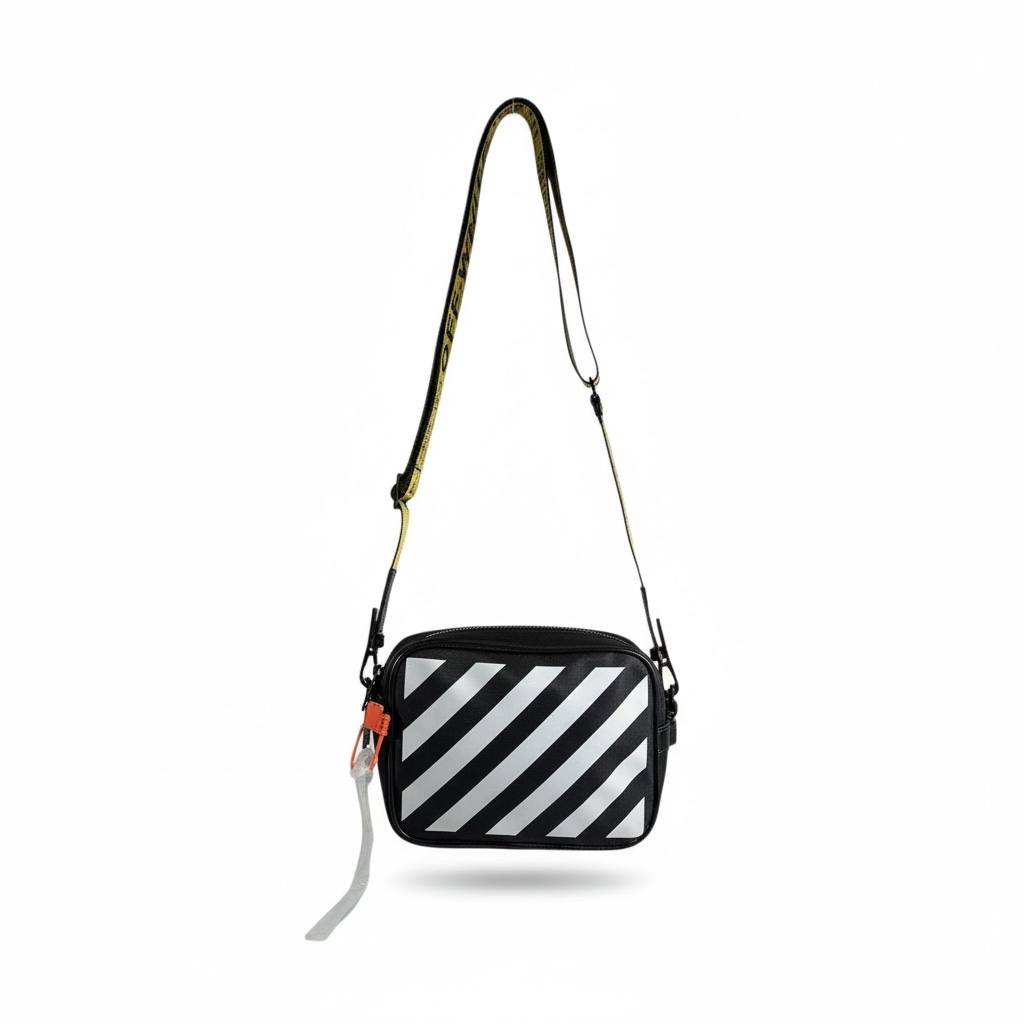 Off-White Diagonal Stripe Crossbody Bag — Black