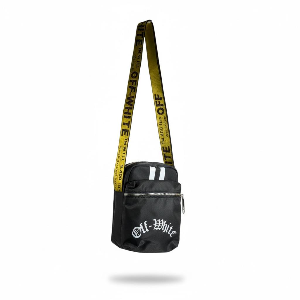Off-White Black Mini Crossbody Bag π€β‘ Yellow Industrial Strap π₯π