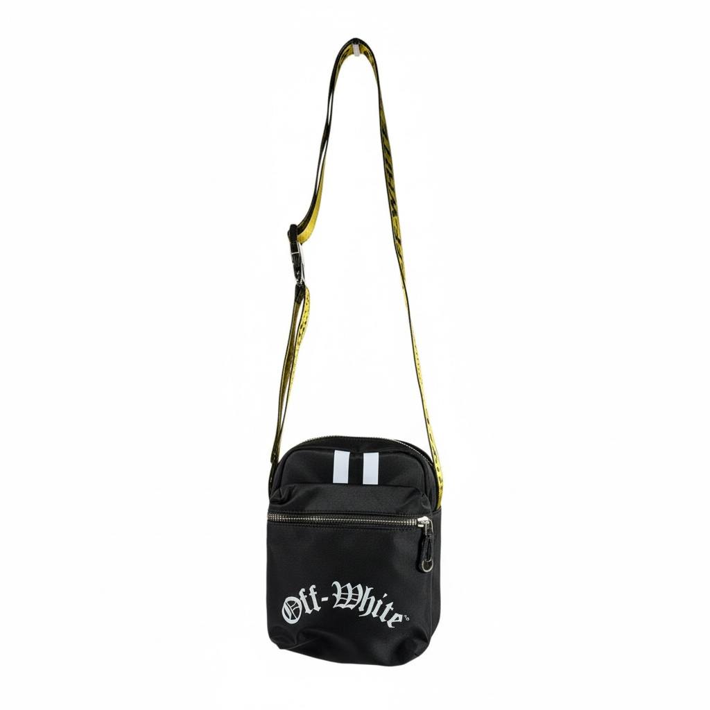 Off-White Black Mini Crossbody Bag π€β‘ Yellow Industrial Strap π₯π