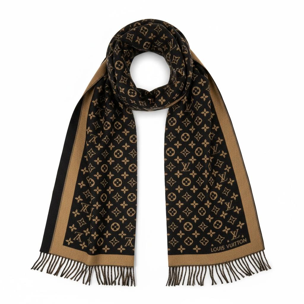 Louis Vuitton Black & Gold Monogram Scarf 🖤✨ Iconic Luxury Winter Essential ❄️🔥