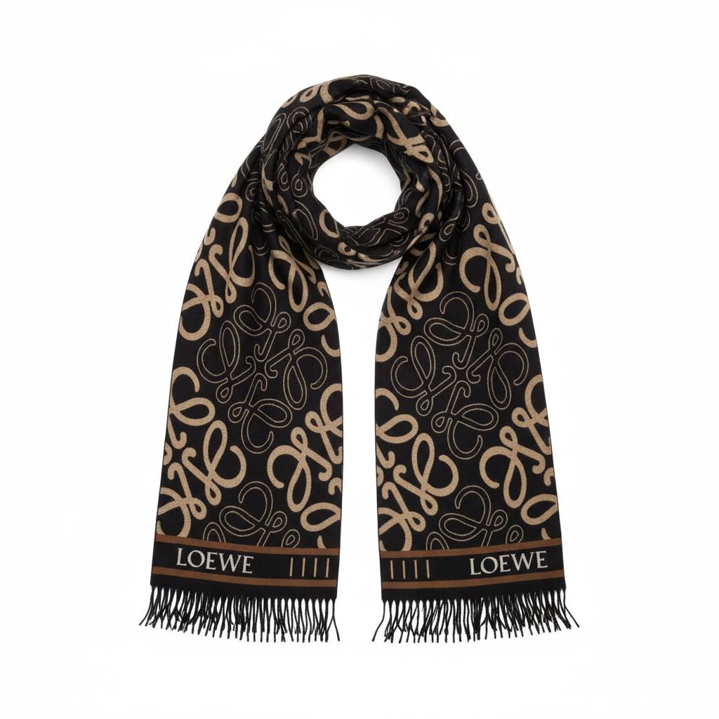 🧣 LOEWE Luxury Monogram Wool Scarf 🤎✨