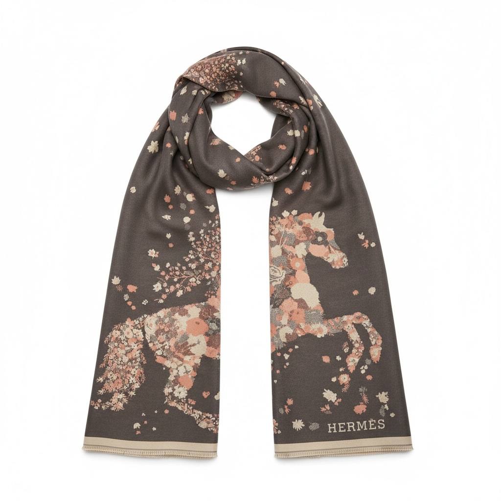 🧣 Hermès Floral Horse Elegance Scarf – Luxury Statement Piece 🐎🌸