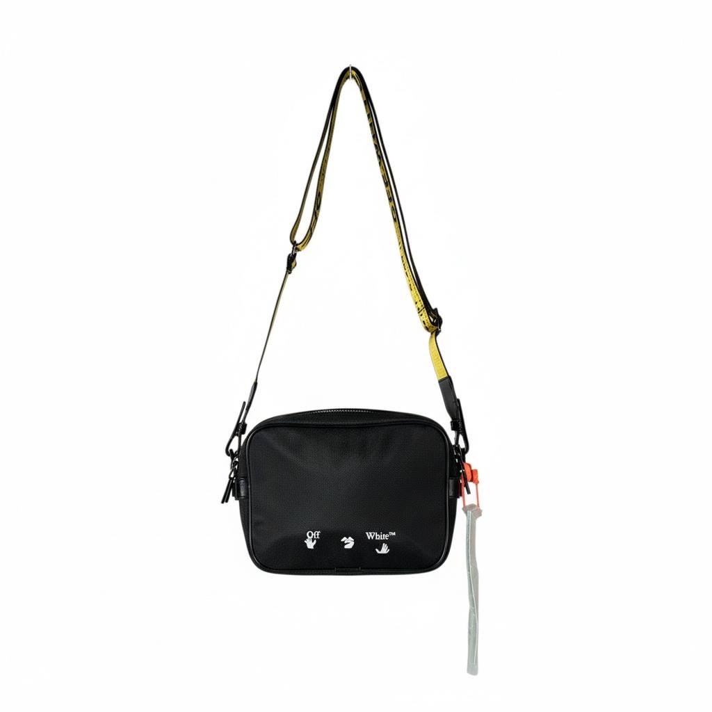 Off-White Black Crossbody Bag with Signature Strap π€β¨