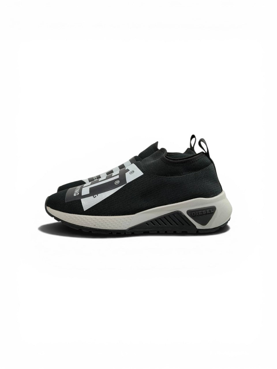 Diesel Black Slip-On Sneakers – Bold Logo Print, Lightweight Knit Trainer