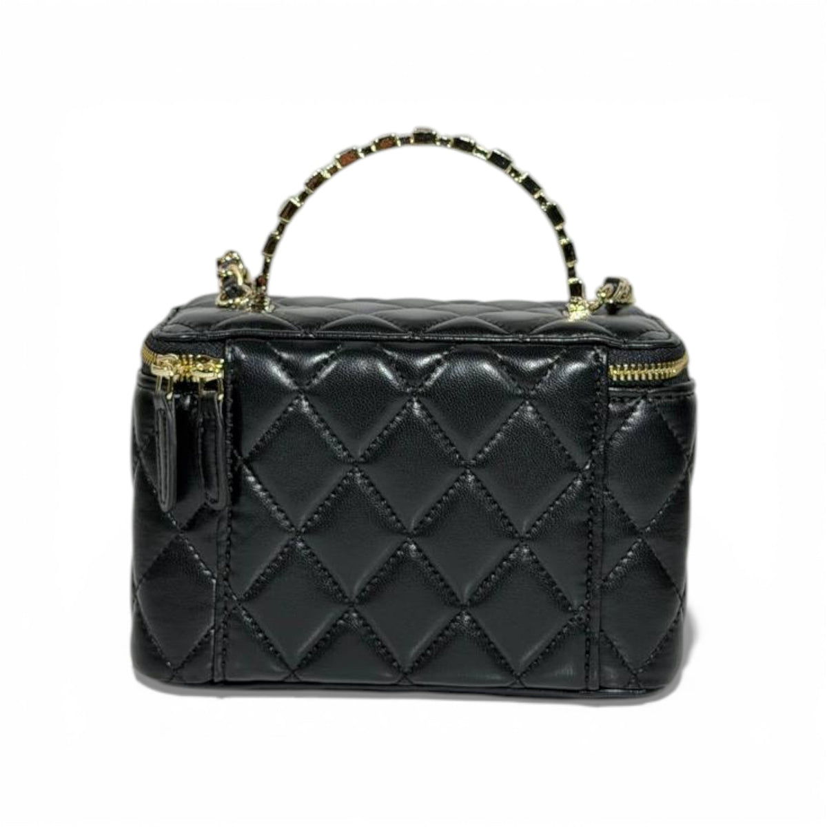 Chanel Quilted Vanity Case with Top Handle and Mirror – Black and Gold ✨🖤