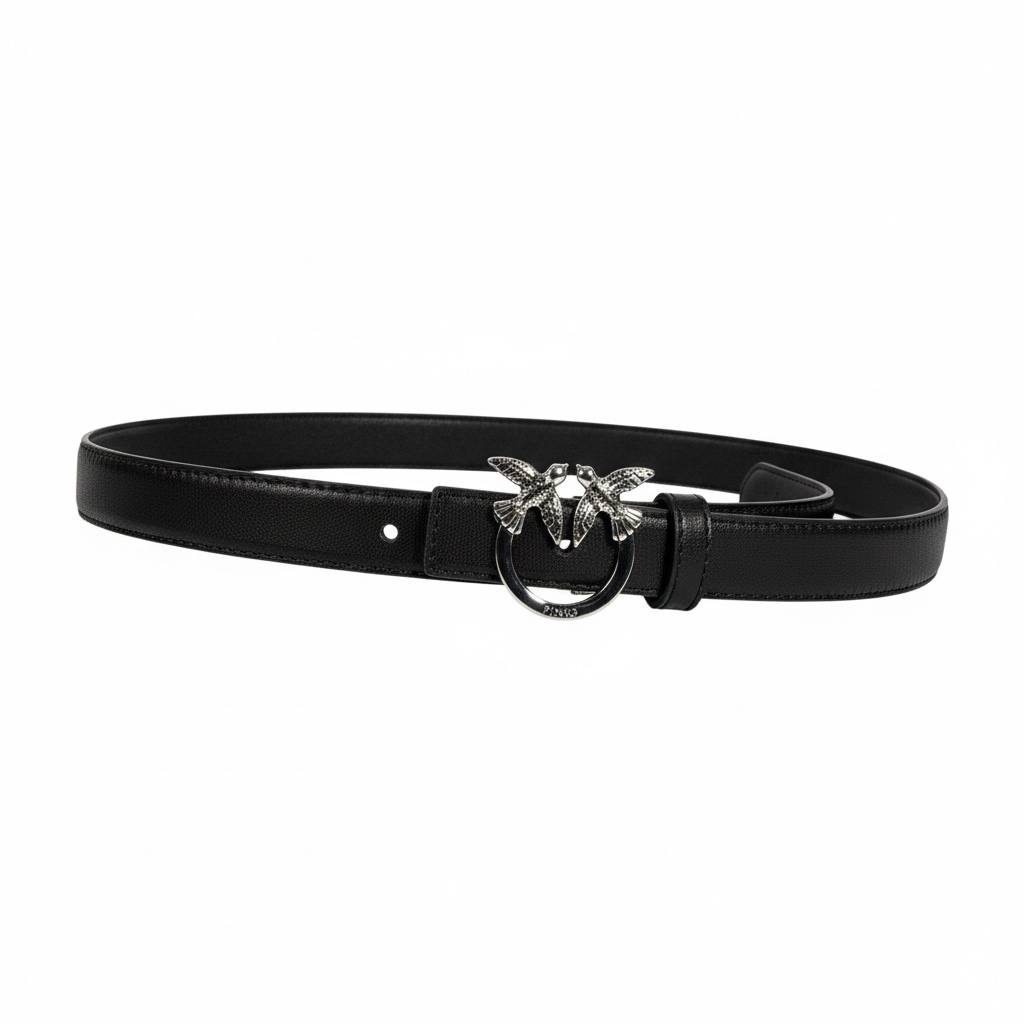 π€β¨ Pinko Black Leather Belt 110cm with Iconic Twin Birds Buckle ποΈποΈ
