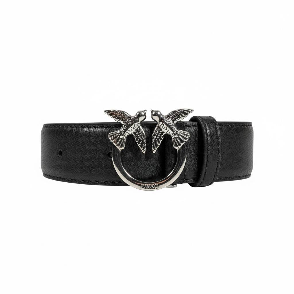 π€β¨ Pinko Black Leather Belt 110cm with Iconic Twin Birds Buckle ποΈποΈ