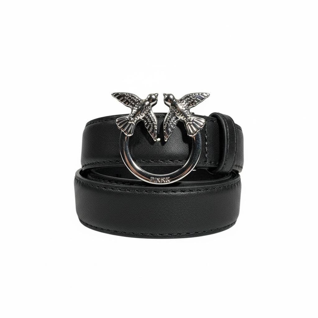 π€β¨ Pinko Black Leather Belt 110cm with Iconic Twin Birds Buckle ποΈποΈ