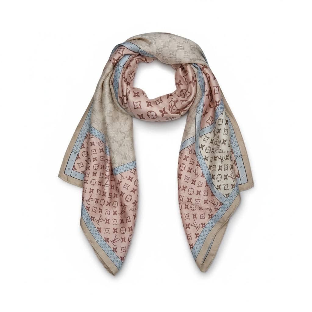 ๐ธโจ Louis Vuitton Monogram Silk Scarf Beige Rose Blue ๐ค๐๐