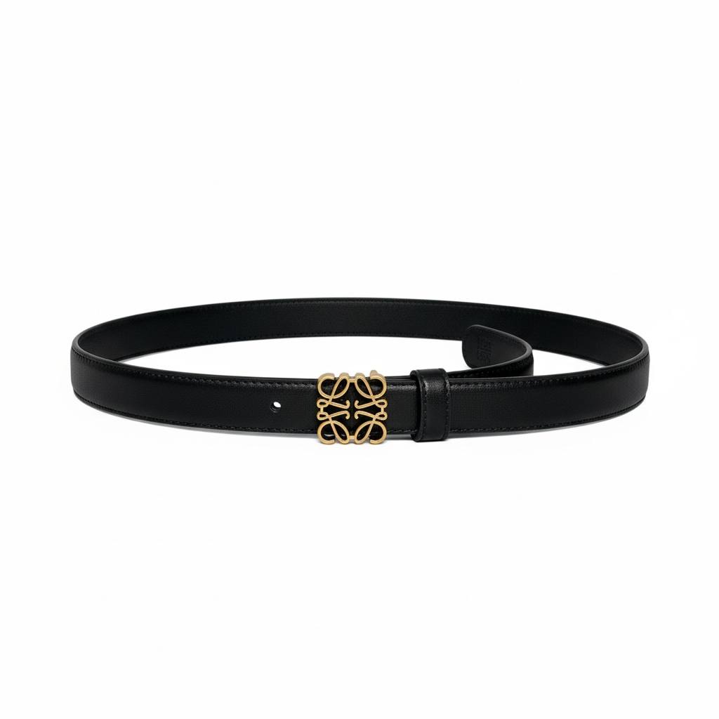 🖤✨Loewe Anagram Leather Belt Black 110cm with Gold Buckle 💛
