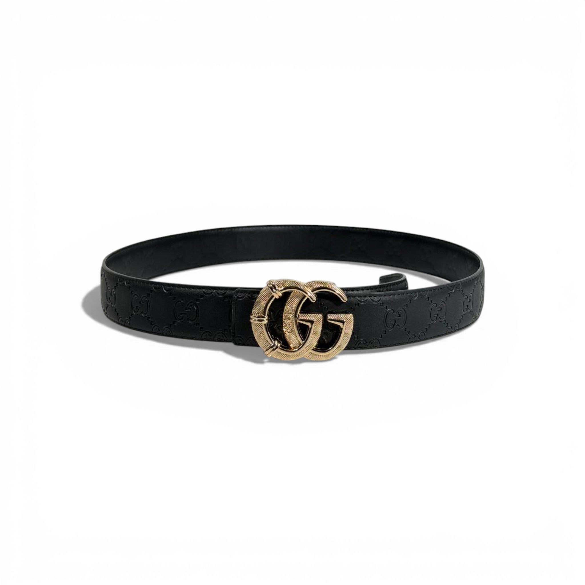 🖤✨ Gucci GG Embossed Leather Belt Black 120cm with Gold Buckle 💛