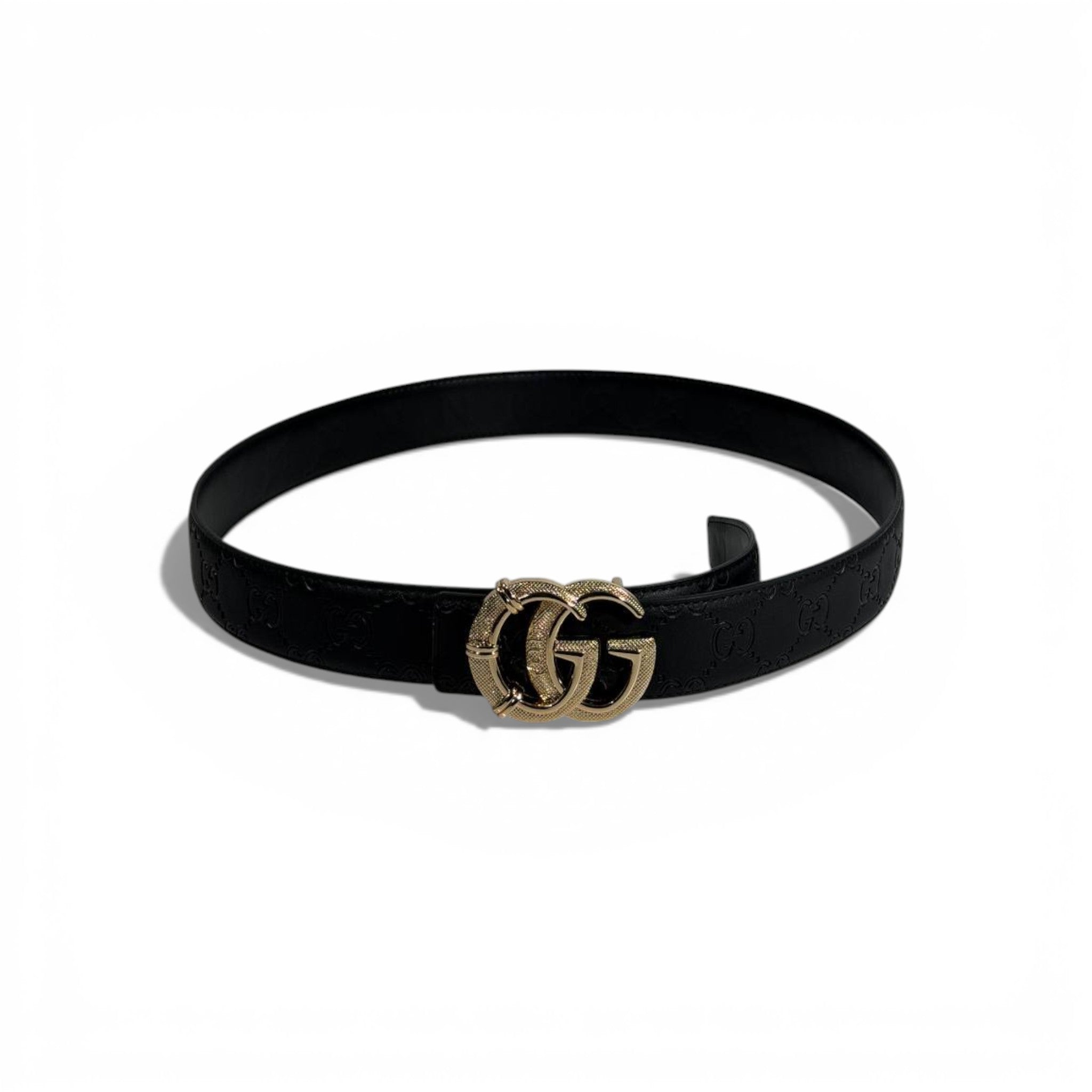 🖤✨ Gucci GG Embossed Leather Belt Black 120cm with Gold Buckle 💛