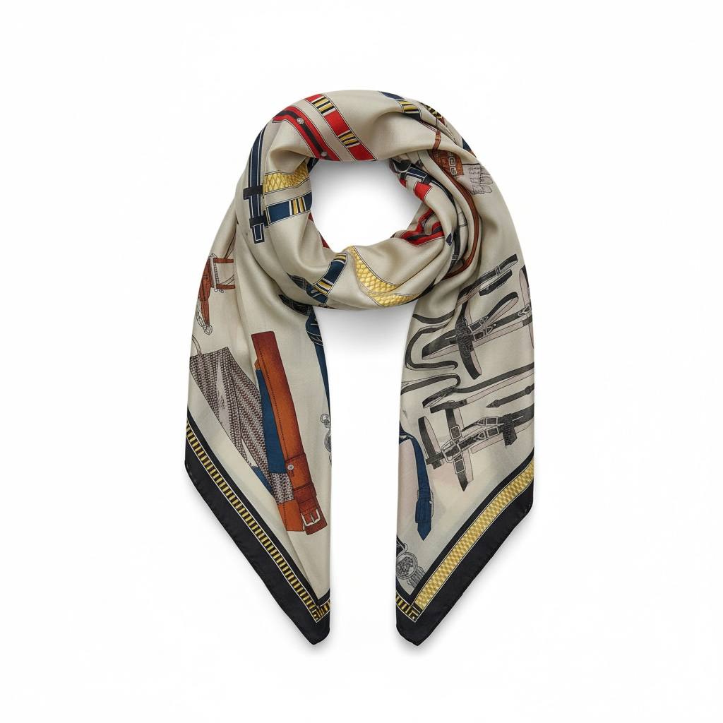 🤍✨ Hermes Printed Silk Scarf Elegant Design 🧕🧣