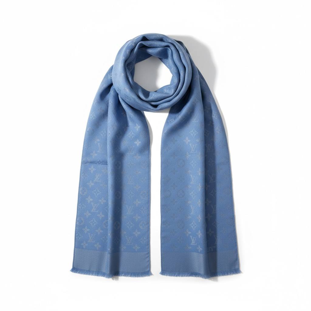 💙✨ Louis Vuitton Monogram Wool Scarf Sky Blue ❄️