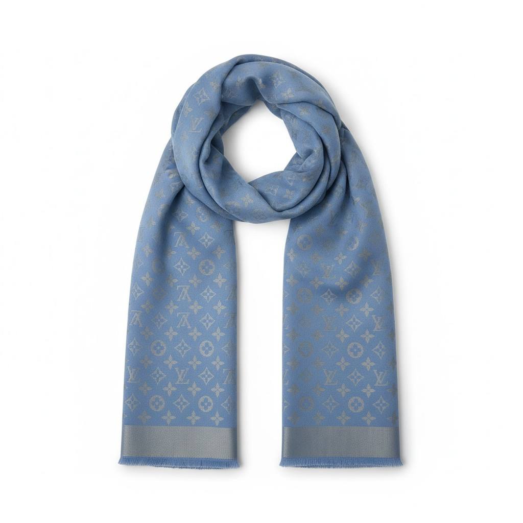 πβ¨ Louis Vuitton Monogram Wool Scarf Light Blue βοΈ