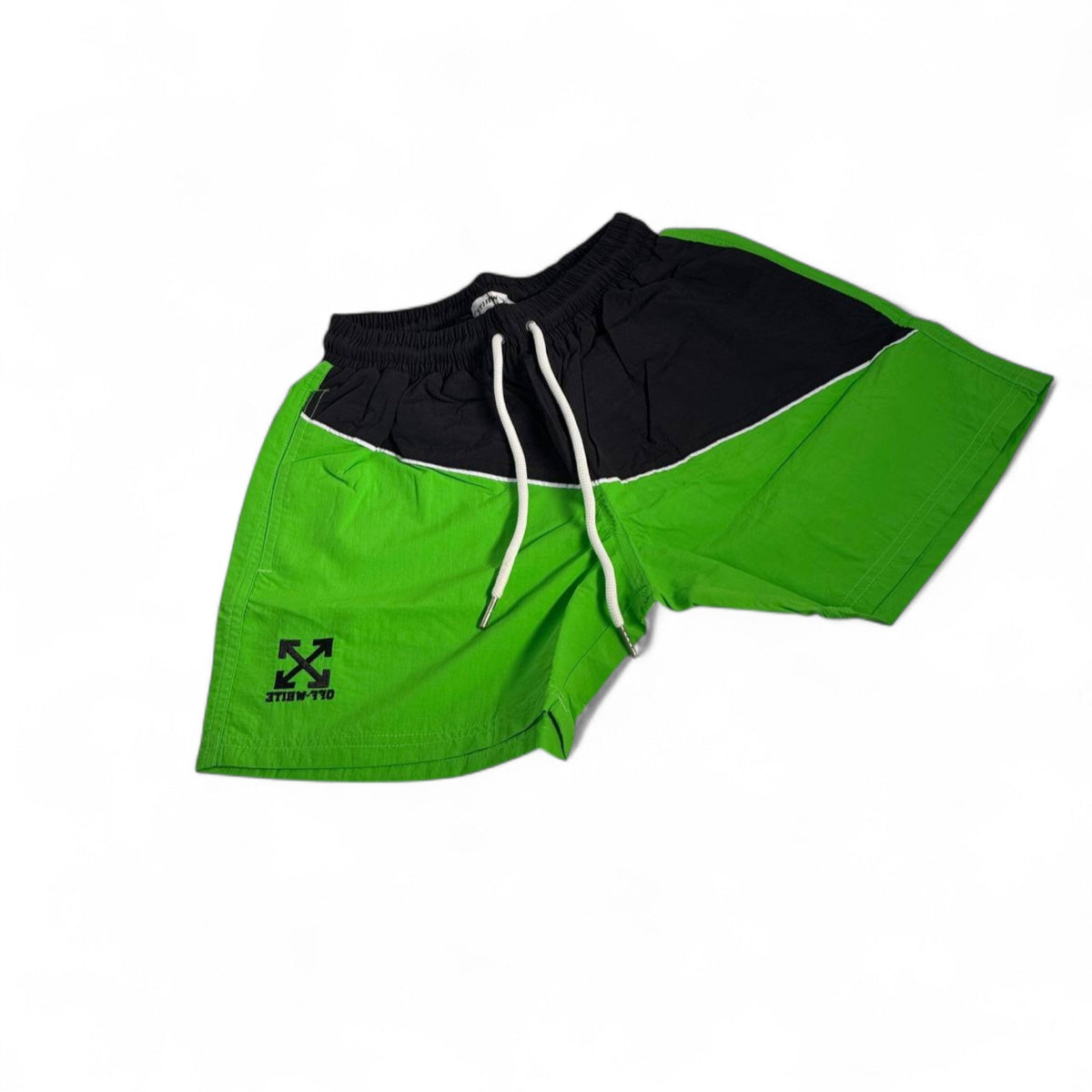 Off-White Panel Swim Shorts — Green & Black