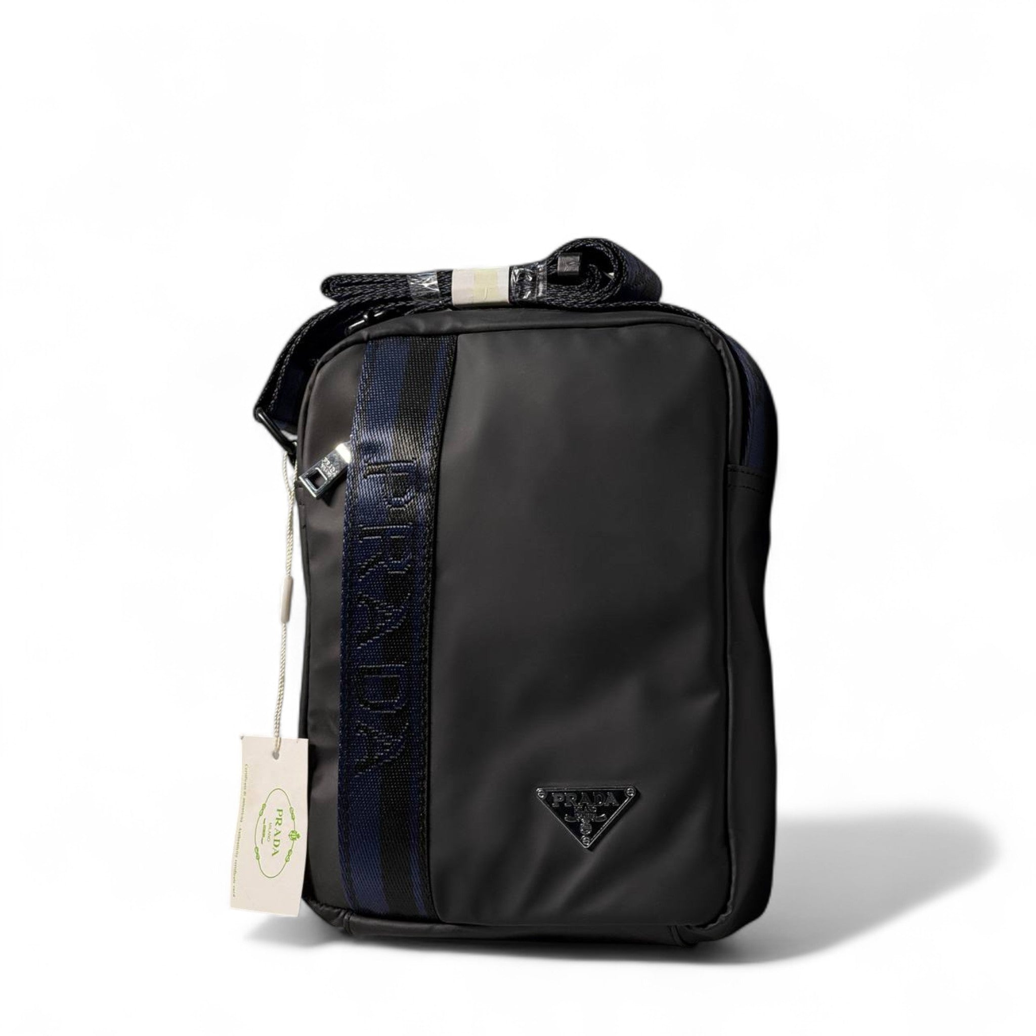 π€ PRADA Vertical Crossbody Bag β Black with Embossed Logo Strap πβ¨