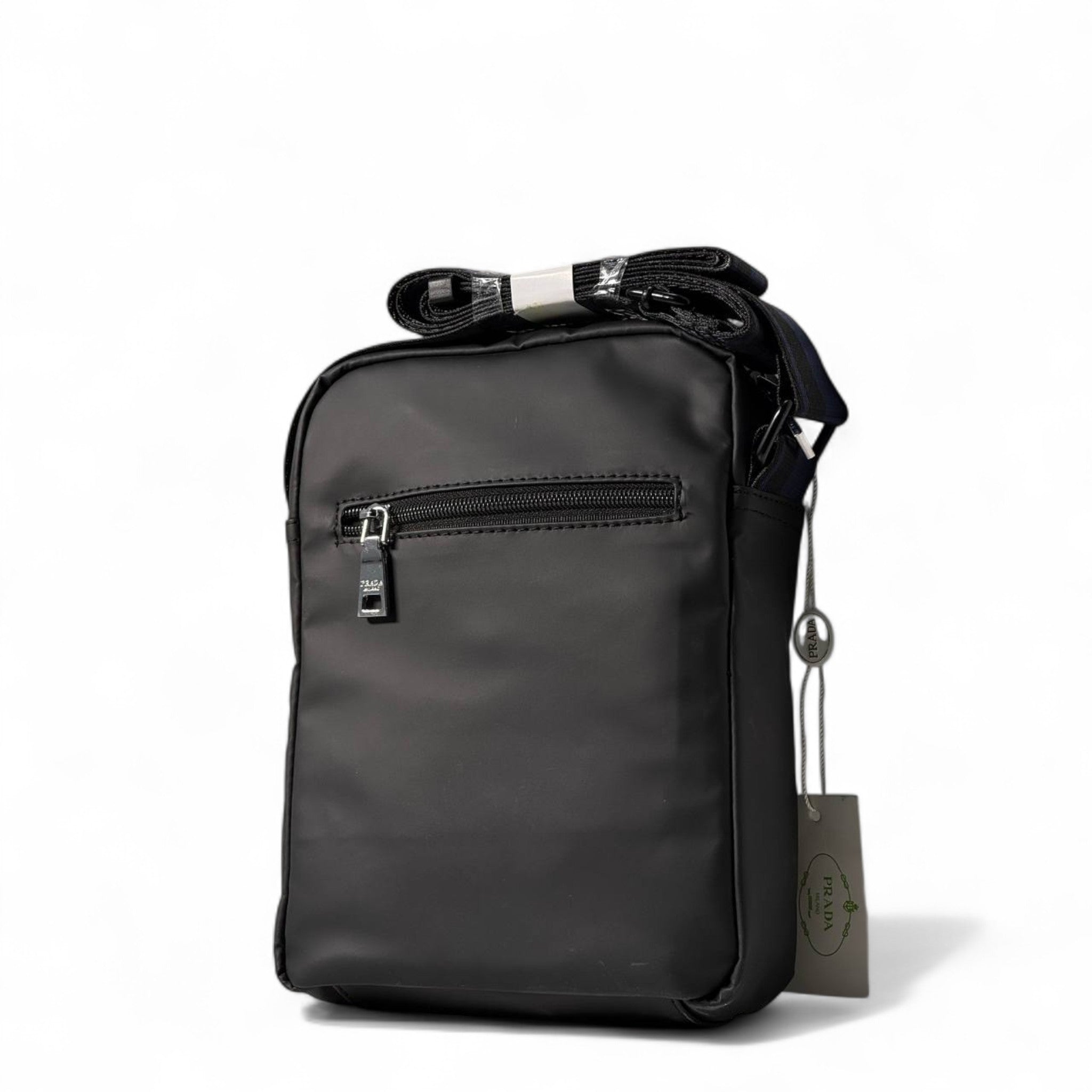 π€ PRADA Vertical Crossbody Bag β Black with Embossed Logo Strap πβ¨