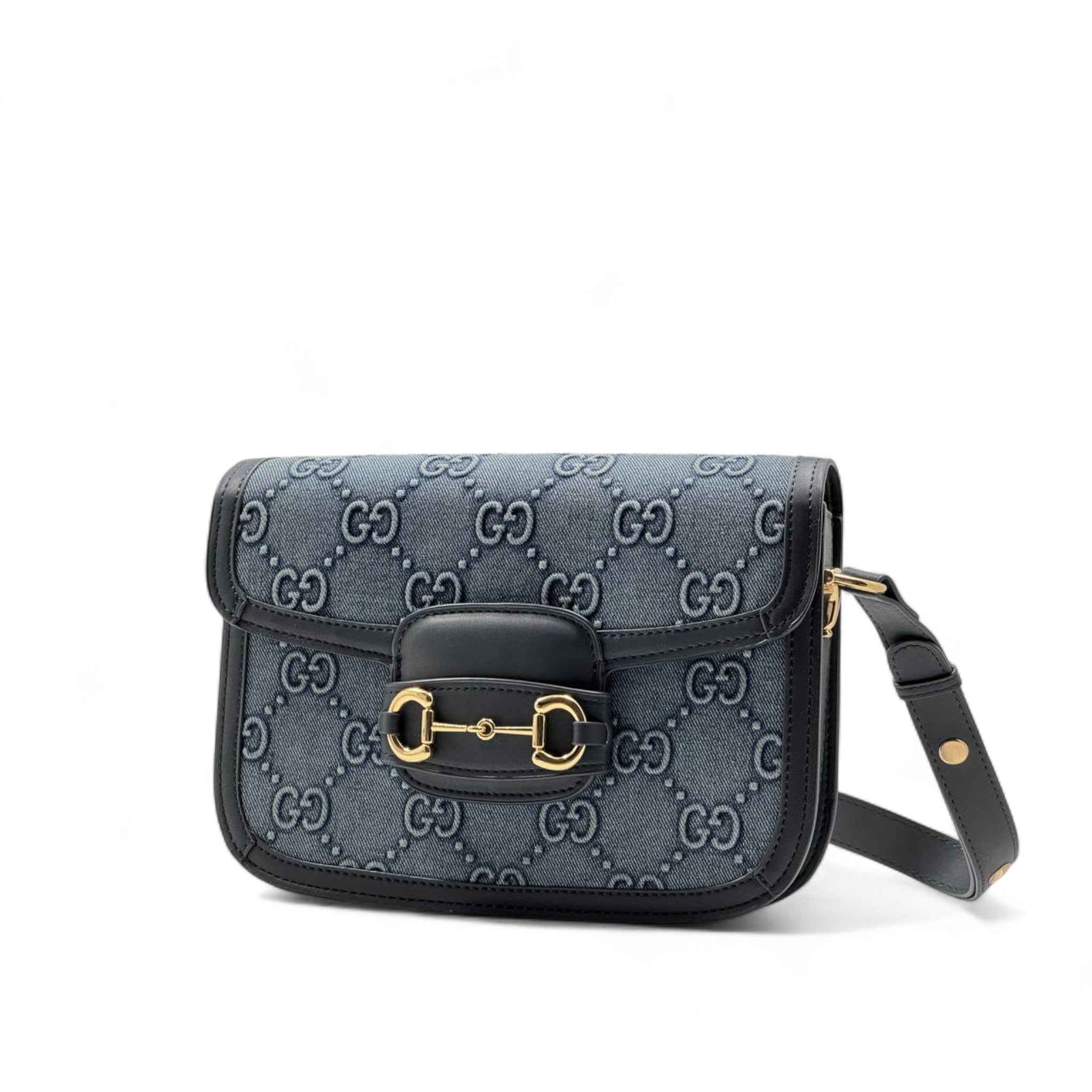 ๐ Gucci Horsebit 1955 Denim Monogram Shoulder Bag โ Iconic Elegance