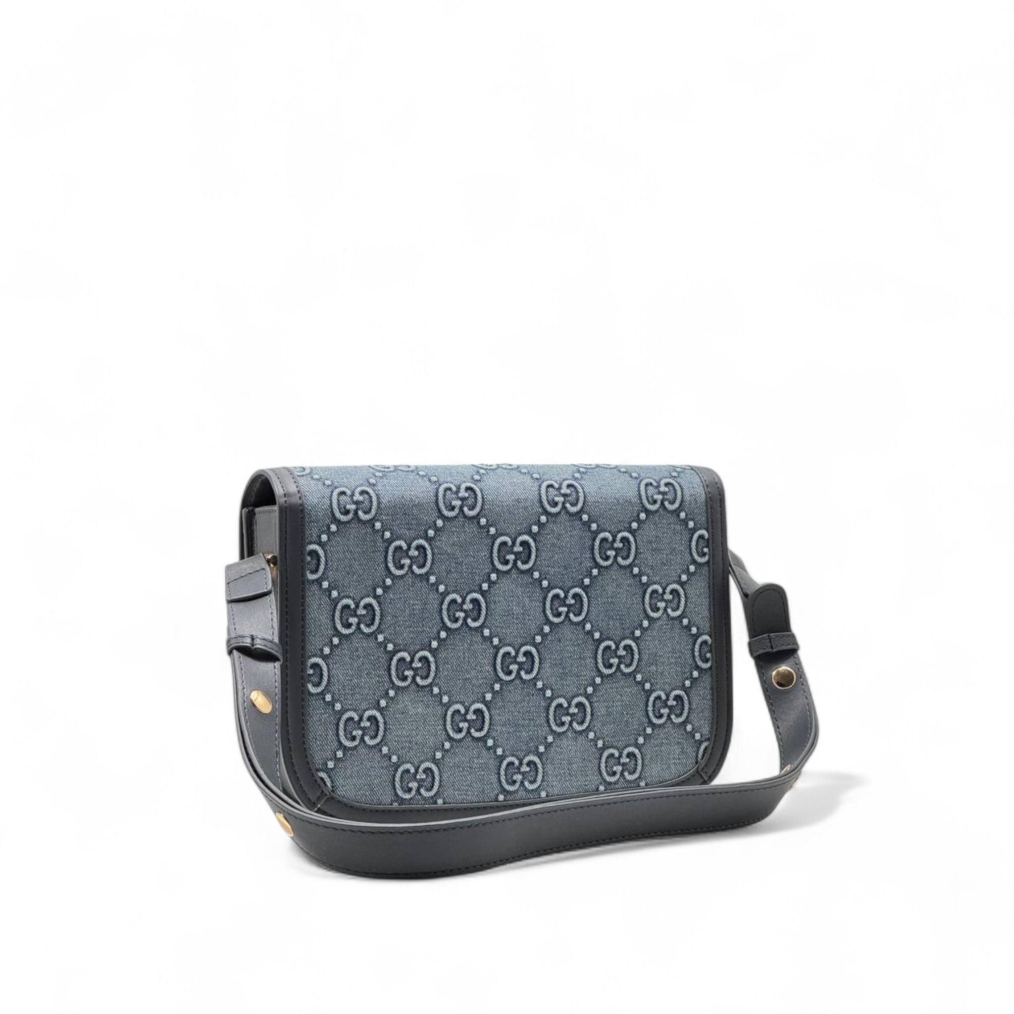 ๐ Gucci Horsebit 1955 Denim Monogram Shoulder Bag โ Iconic Elegance