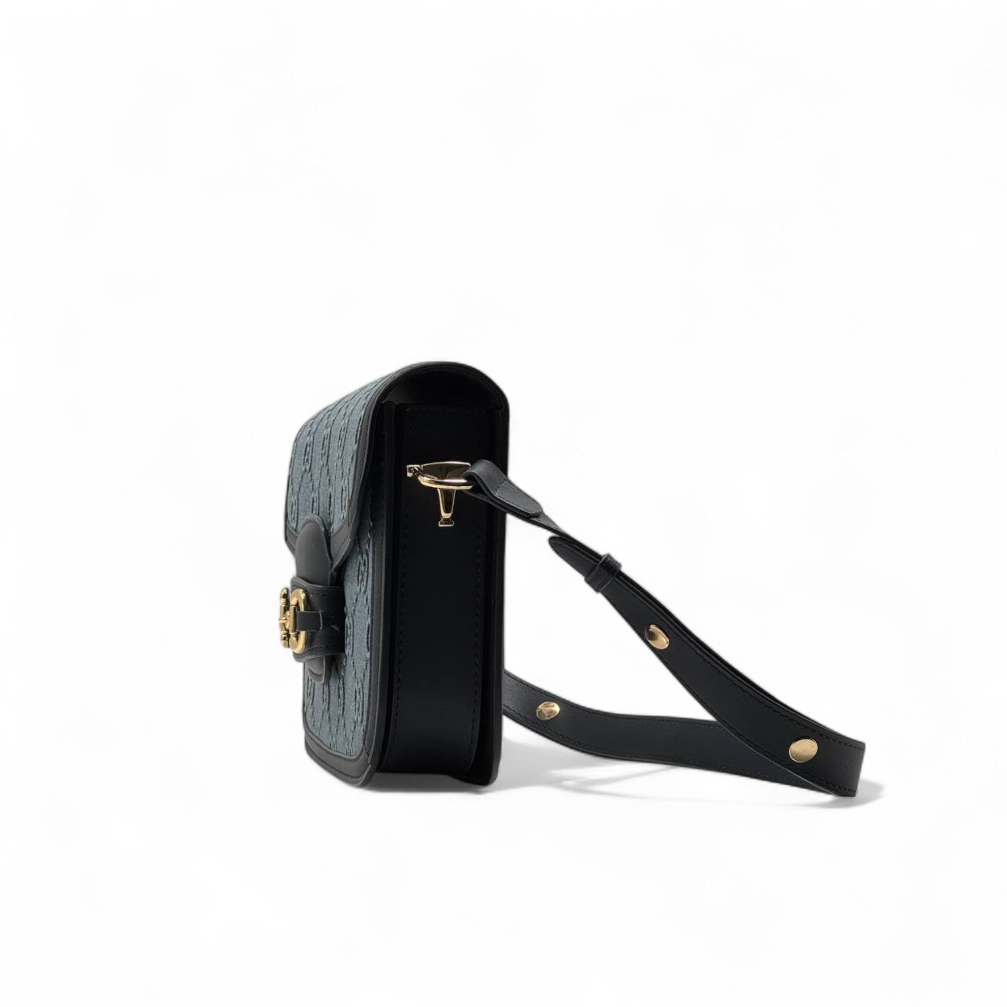๐ Gucci Horsebit 1955 Denim Monogram Shoulder Bag โ Iconic Elegance