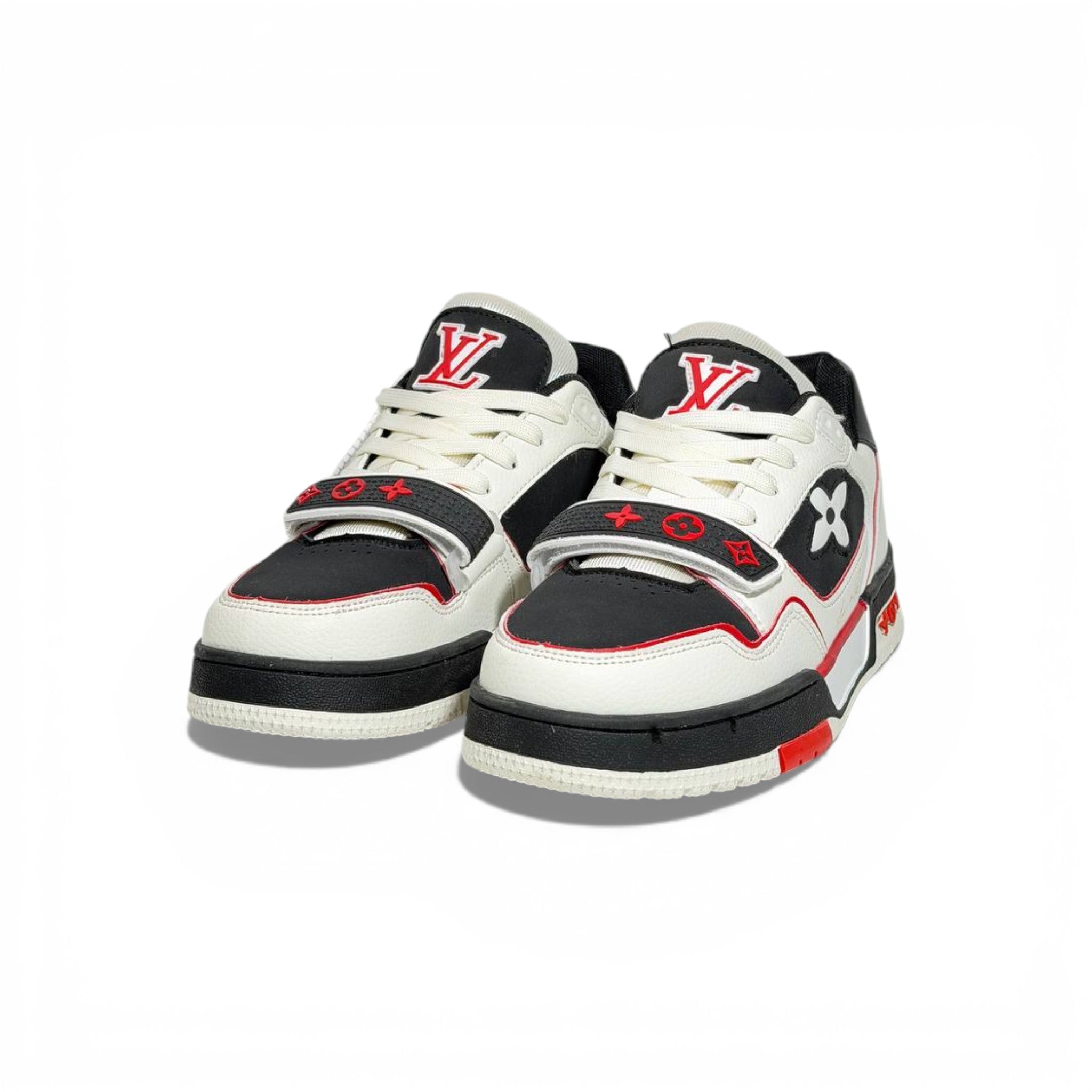 🔥 Louis Vuitton Luxury Low-Top Sneakers – Black, White & Red Iconic Style 👟❤️🔥