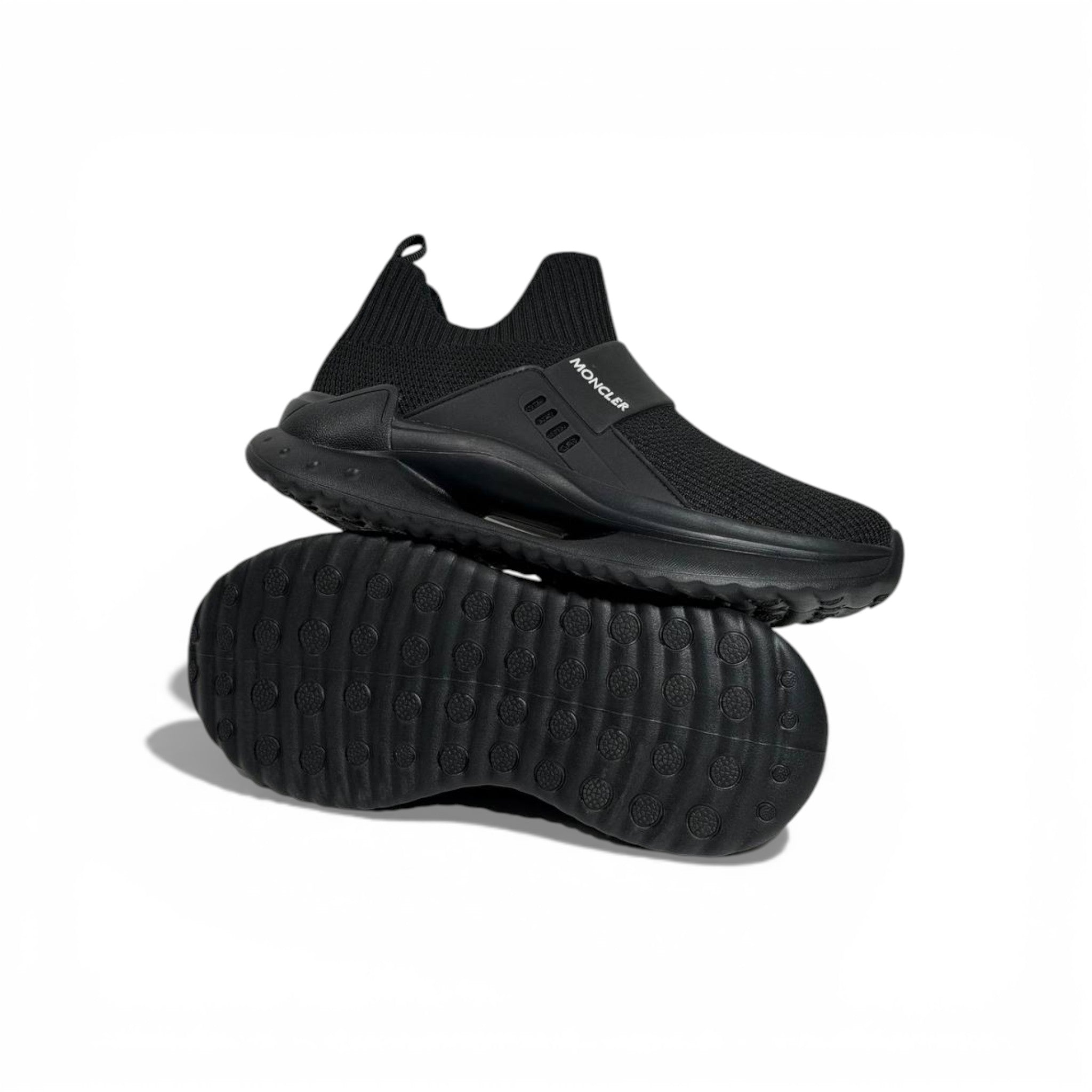 🖤✨ Moncler Luxury Slip-On Sneakers – All-Black Knit Modern Style 👟🔥