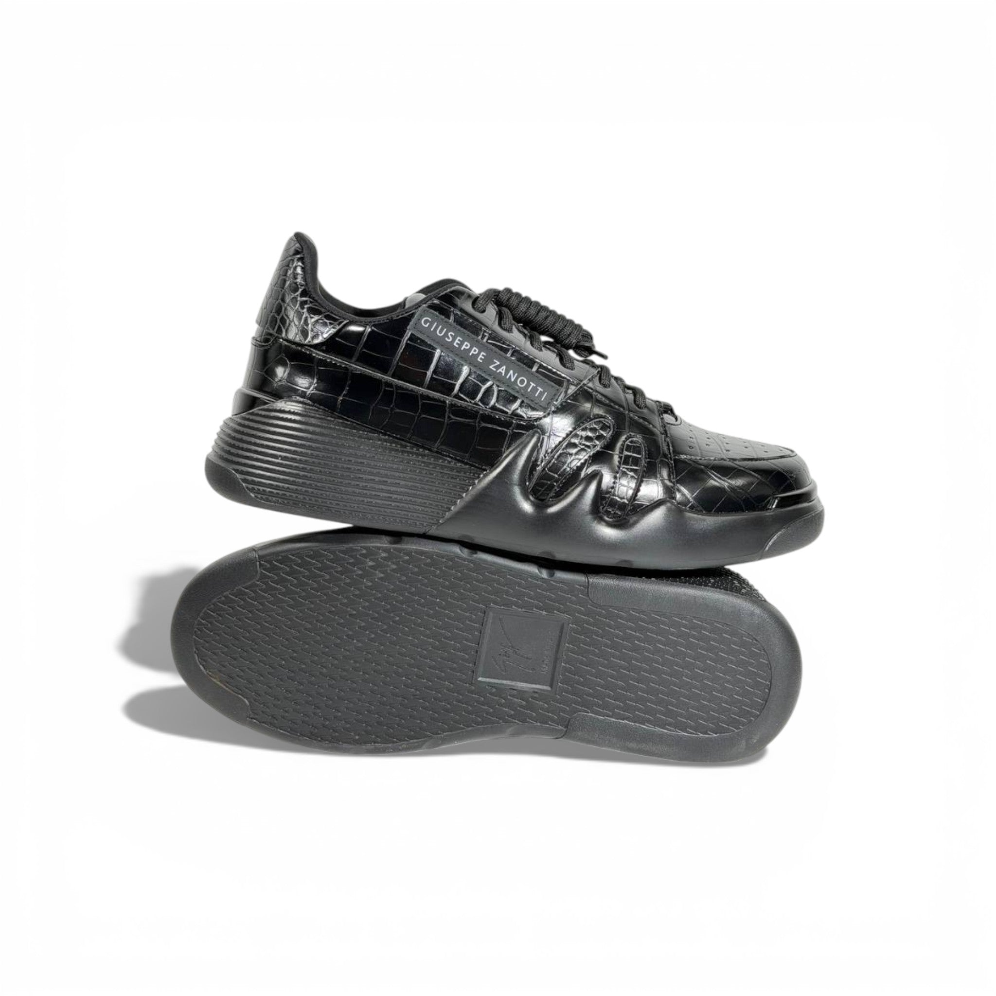 🖤✨ Giuseppe Zanotti Luxury Sneakers – All-Black Croc-Embossed