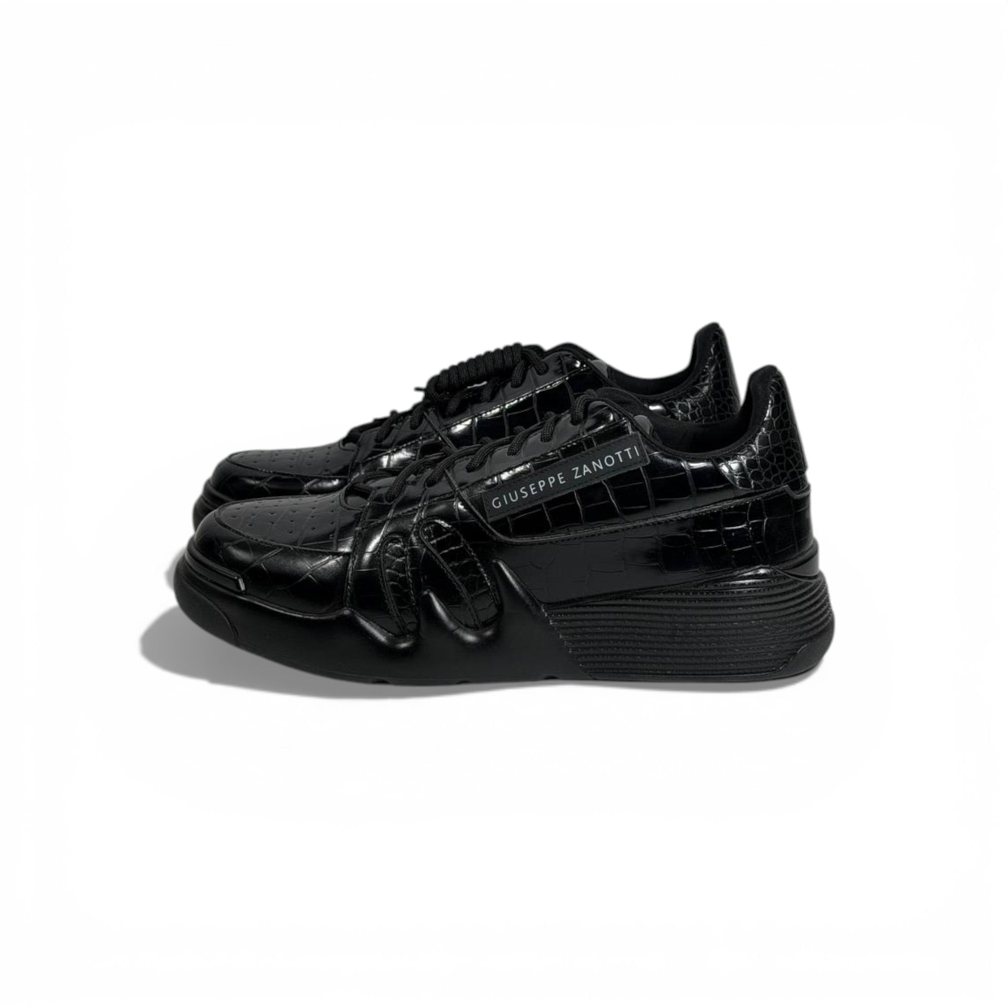 🖤✨ Giuseppe Zanotti Luxury Sneakers – All-Black Croc-Embossed