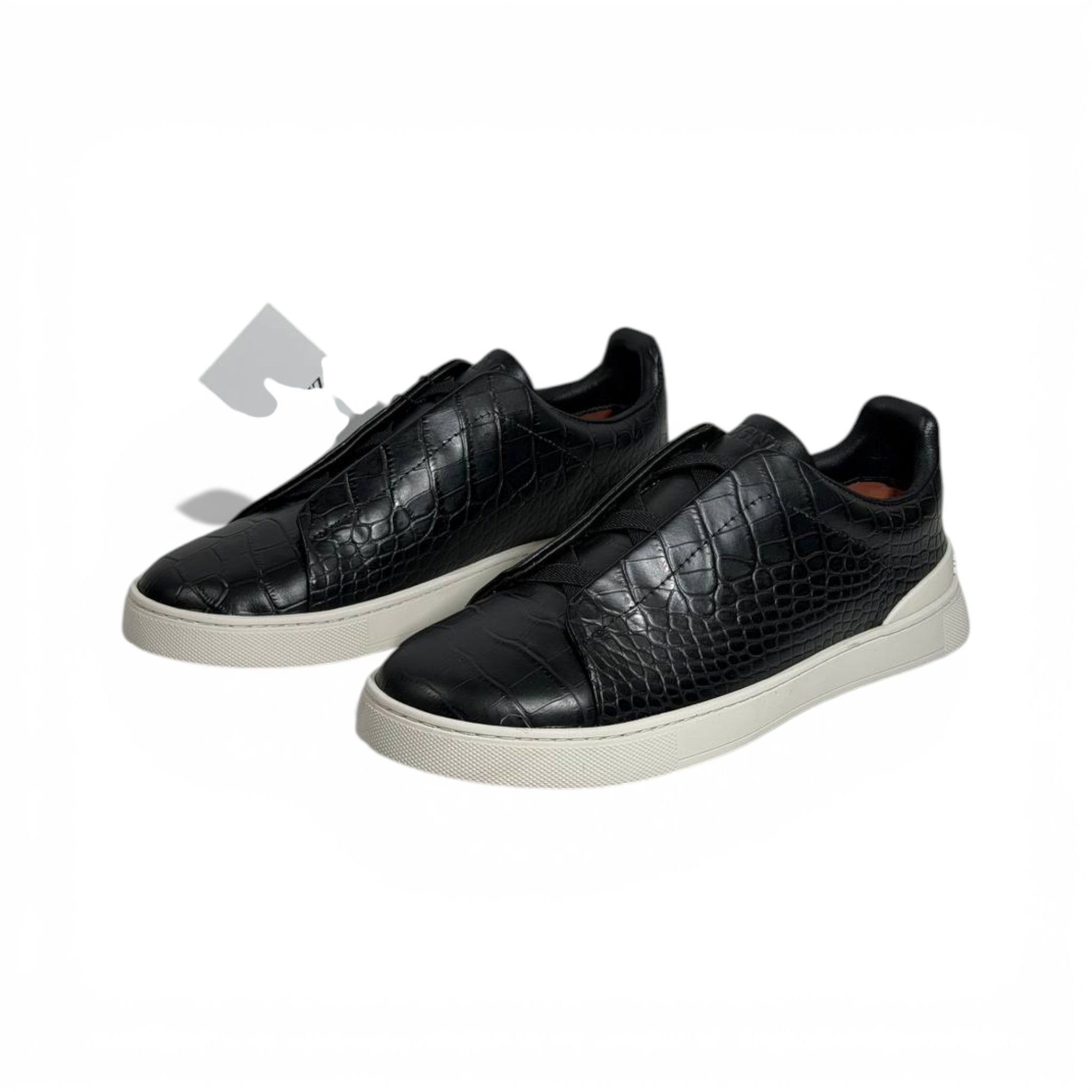 🖤✨ Zegna Luxury Croc-Embossed Sneakers – Black with White Sole 👟🔥