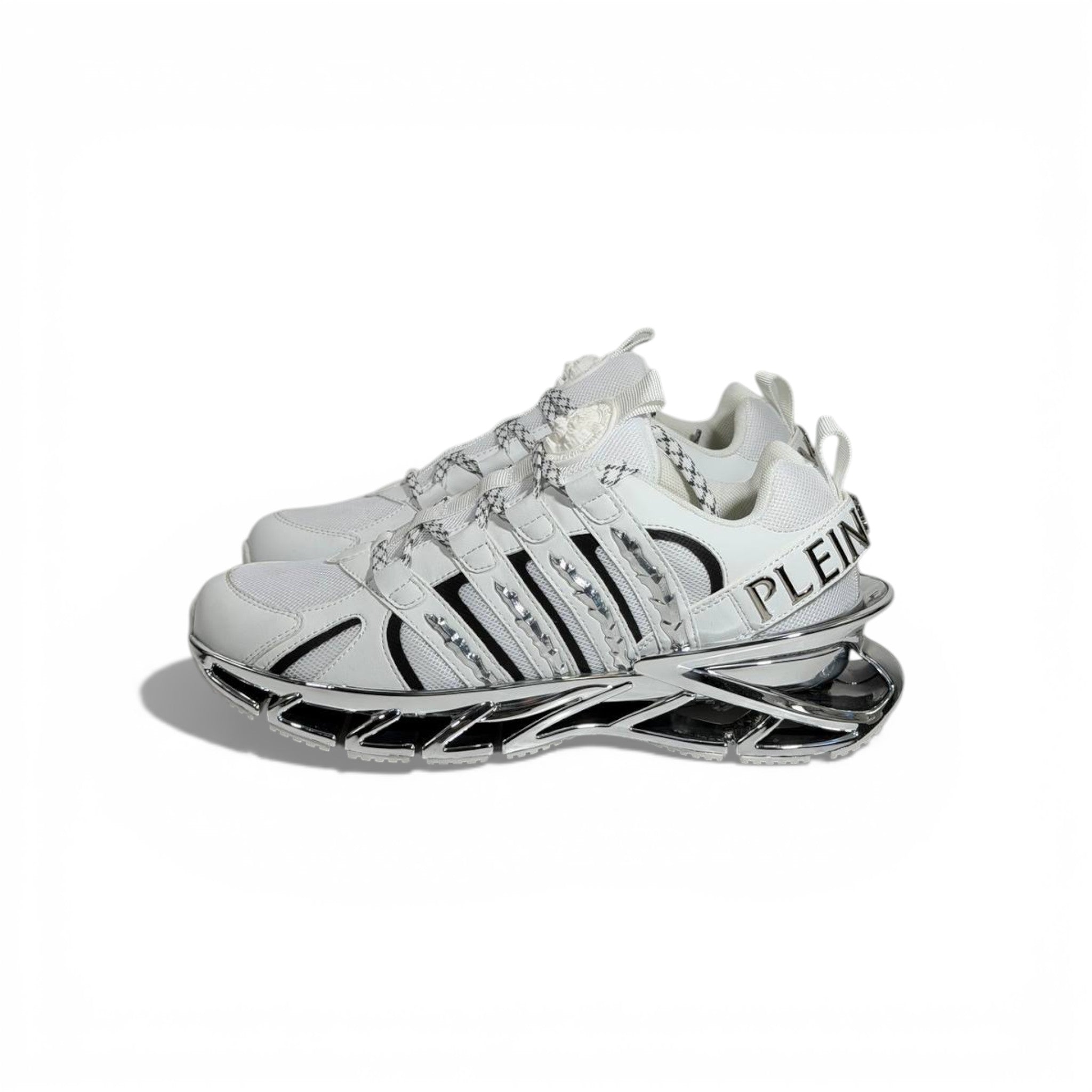 ⚡🤍 Philipp Plein White Chrome Blade Sneakers – Futuristic Luxury Icon 👟✨