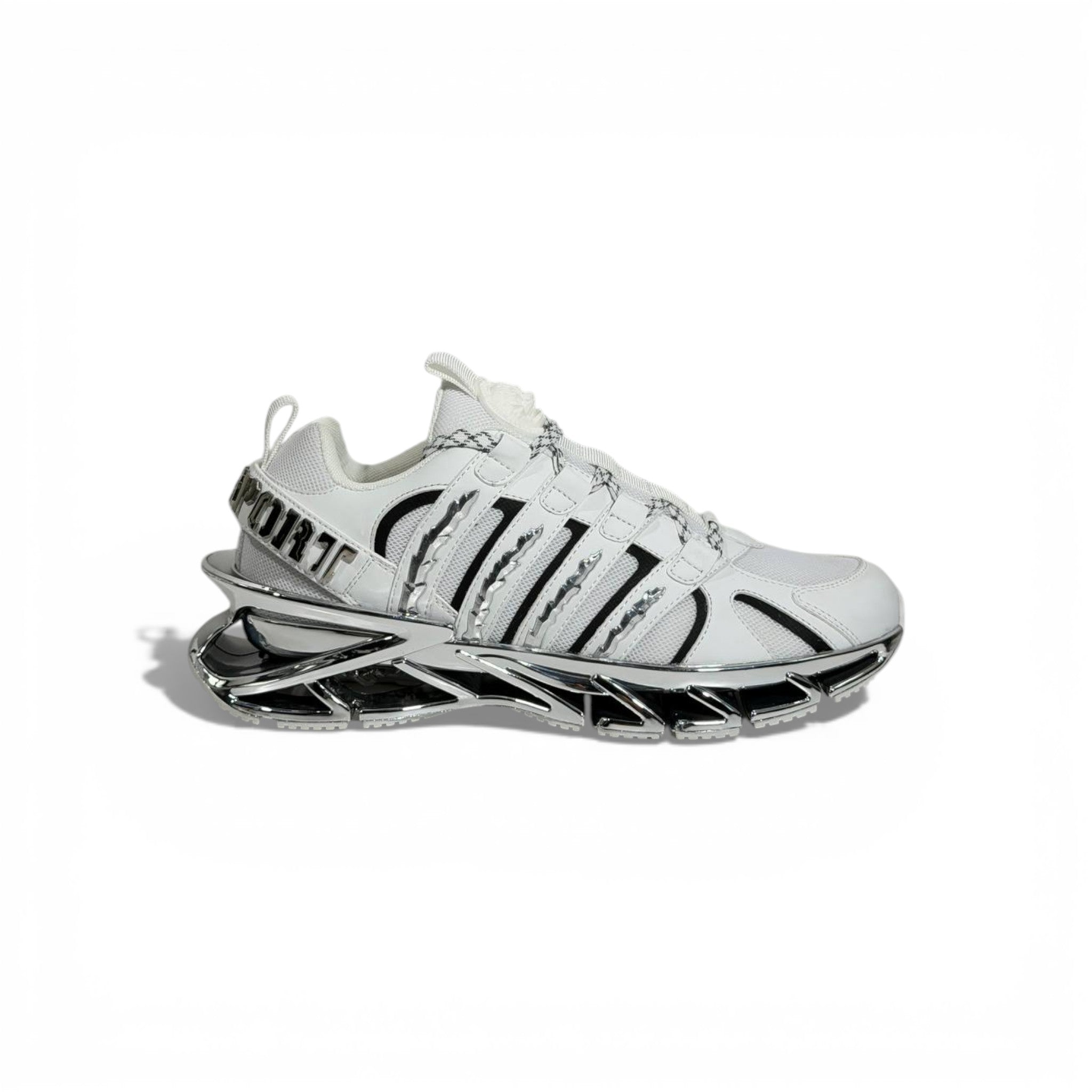 ⚡🤍 Philipp Plein White Chrome Blade Sneakers – Futuristic Luxury Icon 👟✨
