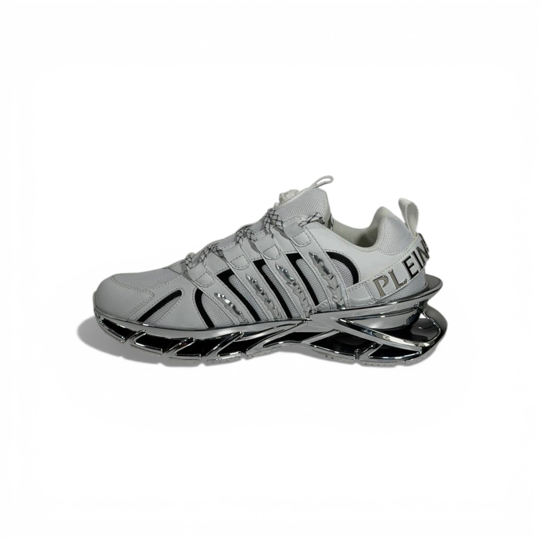 ⚡🤍 Philipp Plein White Chrome Blade Sneakers – Futuristic Luxury Icon 👟✨