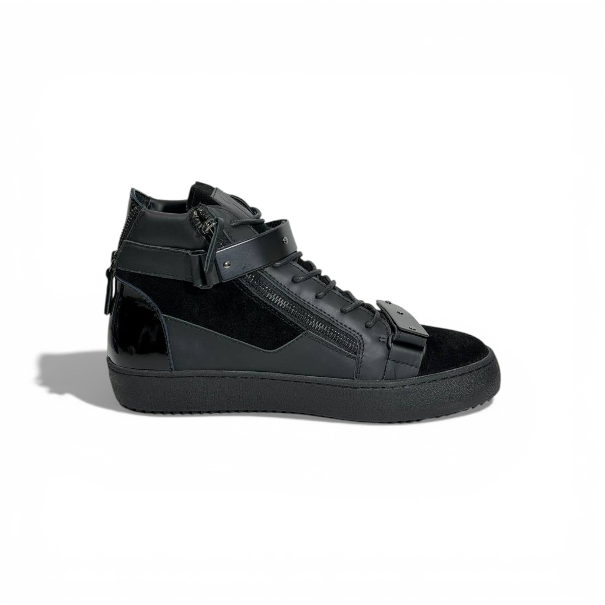 🖤🔥 Giuseppe Zanotti Black High-Top Sneakers – Zip & Strap Edition 👟✨