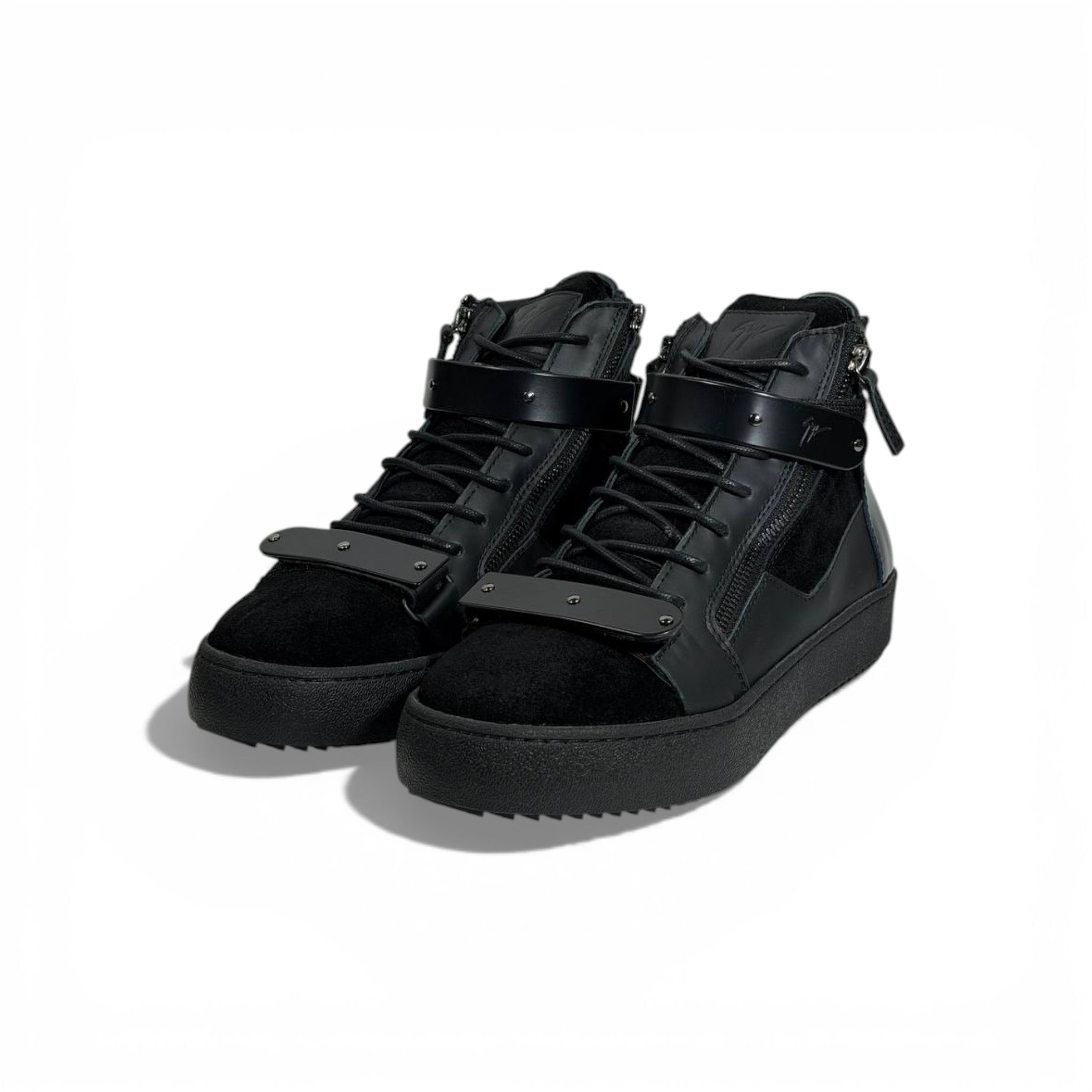 🖤🔥 Giuseppe Zanotti Black High-Top Sneakers – Zip & Strap Edition 👟✨