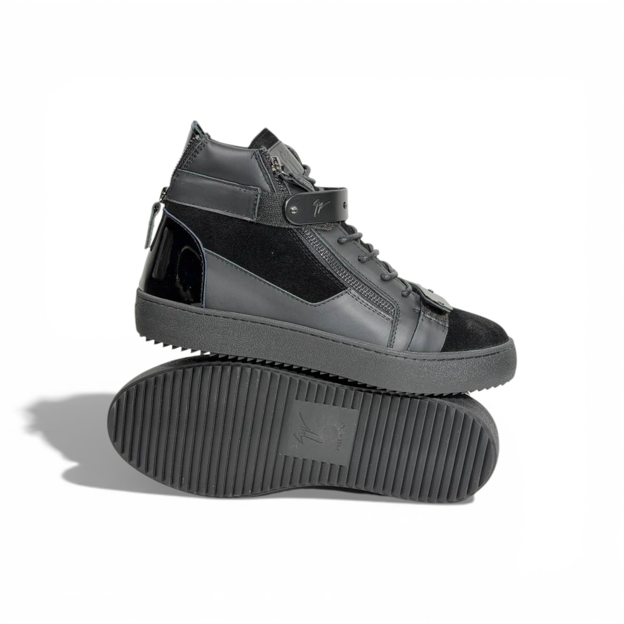 🖤🔥 Giuseppe Zanotti Black High-Top Sneakers – Zip & Strap Edition 👟✨