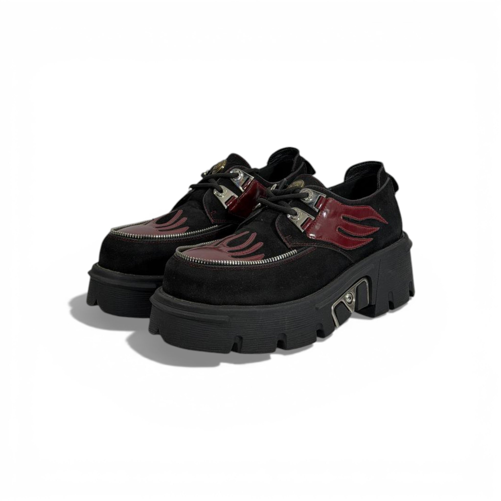New Rock Chunky Platform Shoes – Black & Burgundy Gothic Statement Design