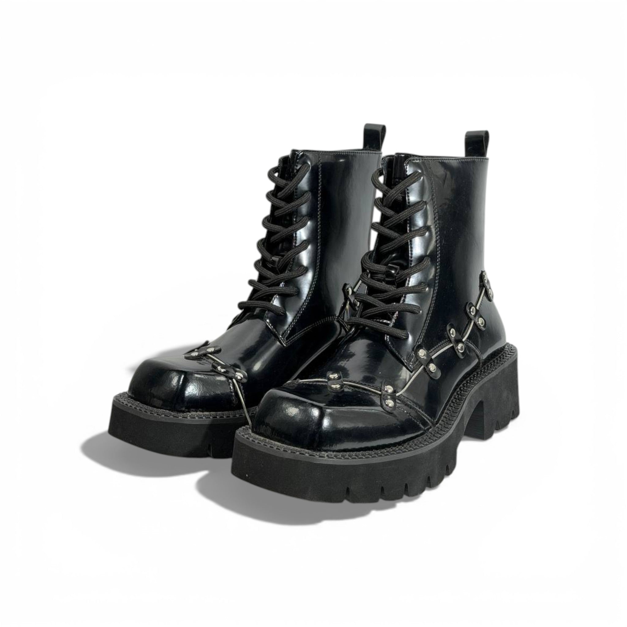 Balenciaga Studded Leather Combat Boots β Black Chunky Sole