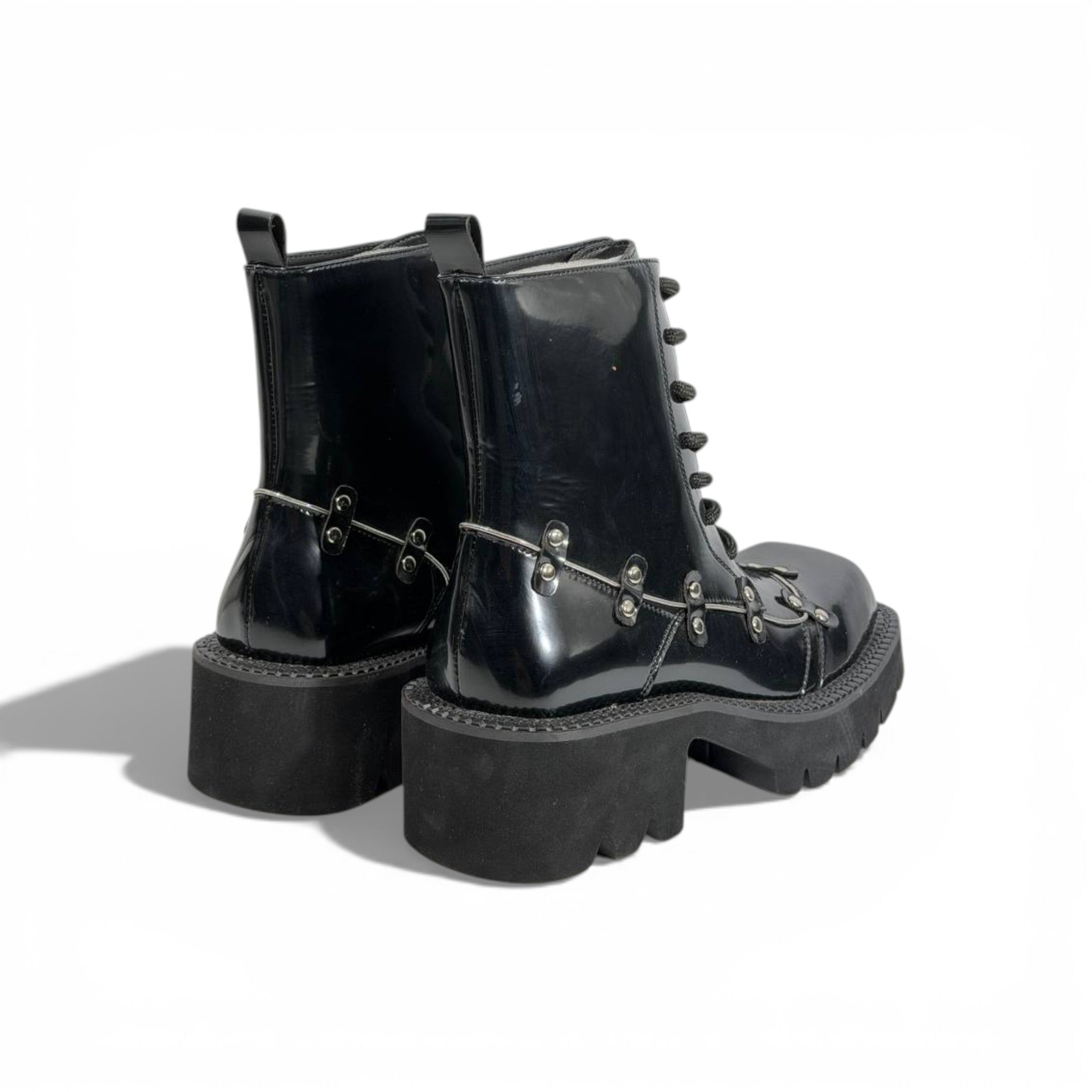 Balenciaga Studded Leather Combat Boots – Black Chunky Sole