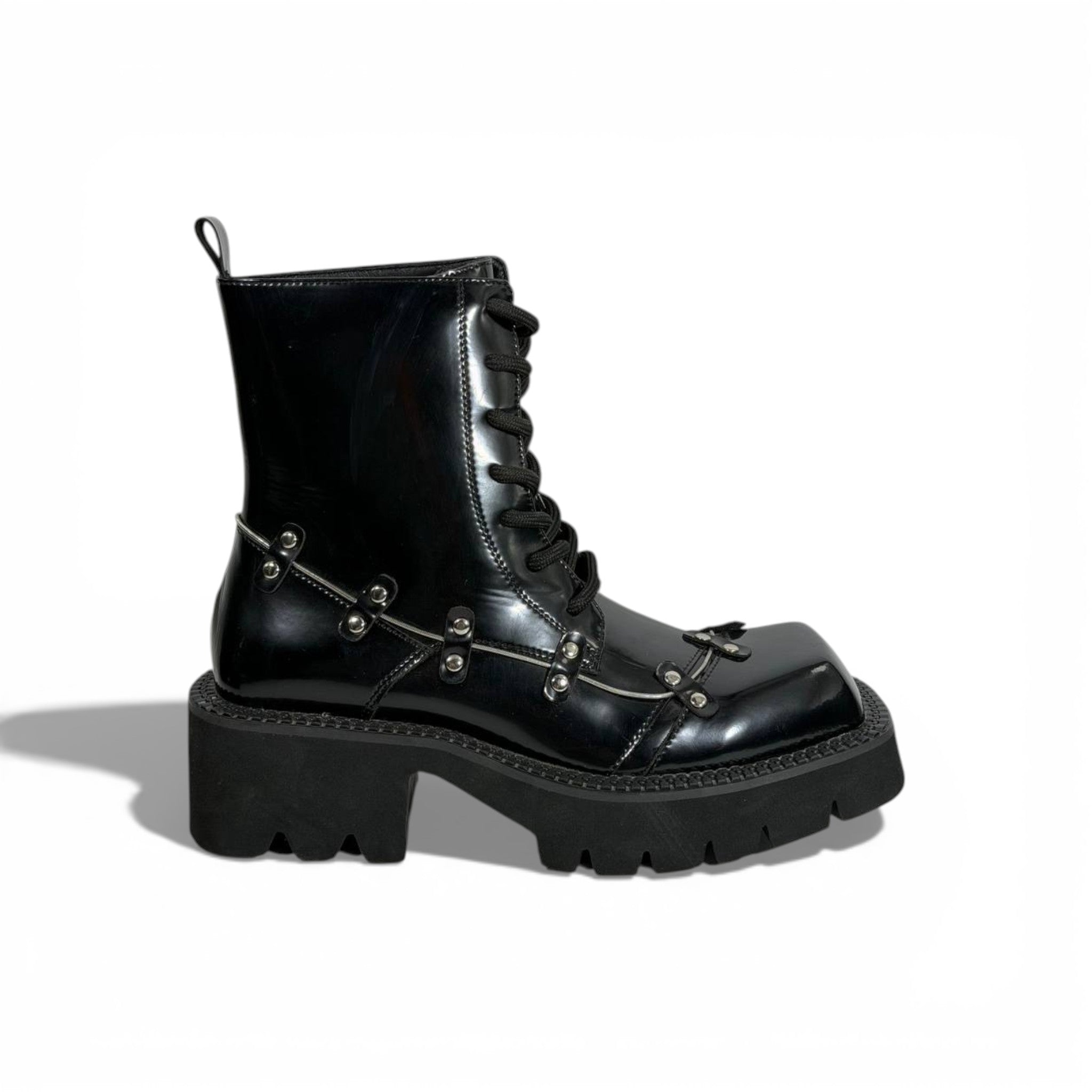 Balenciaga Studded Leather Combat Boots β Black Chunky Sole
