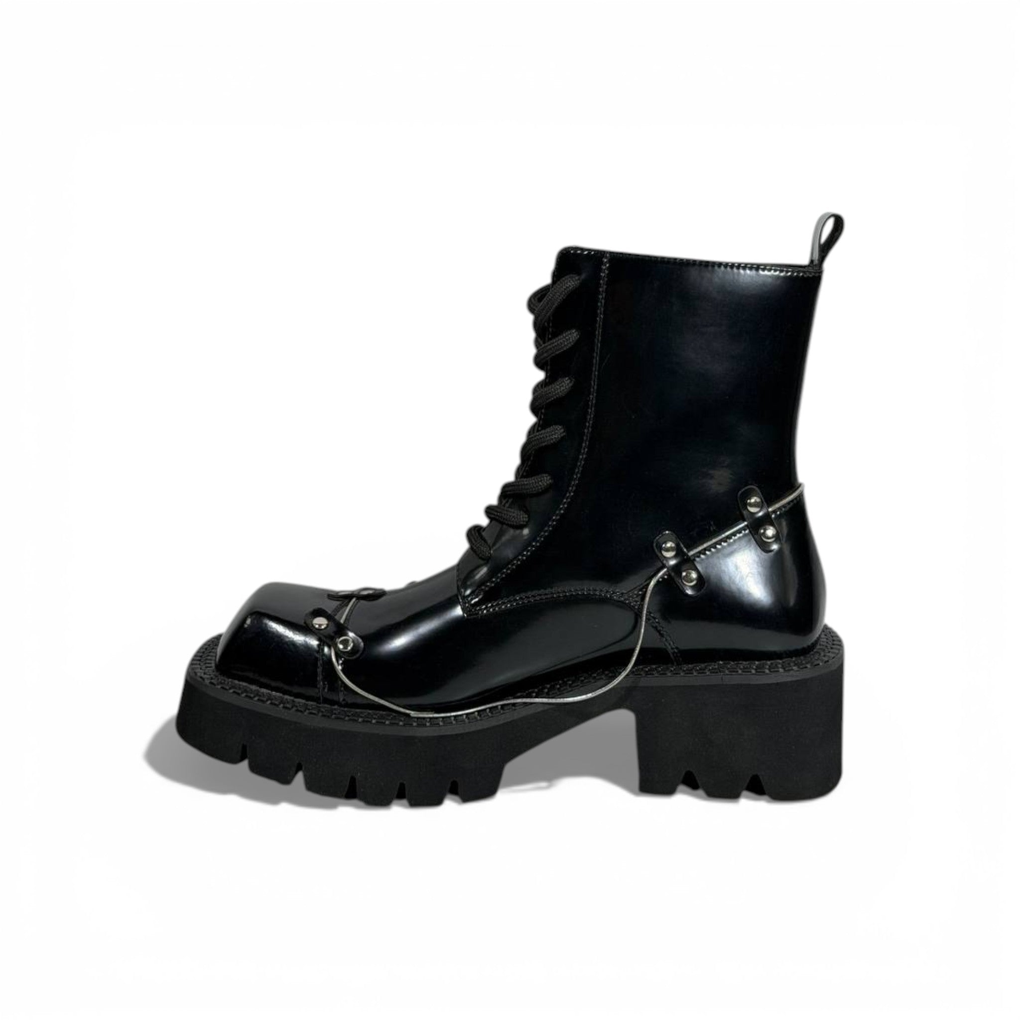 Balenciaga Studded Leather Combat Boots β Black Chunky Sole