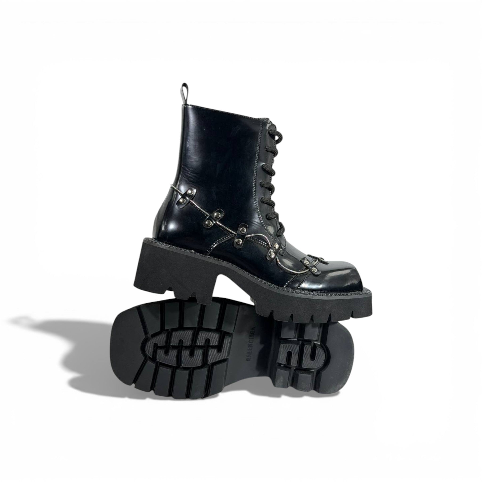 Balenciaga Studded Leather Combat Boots – Black Chunky Sole